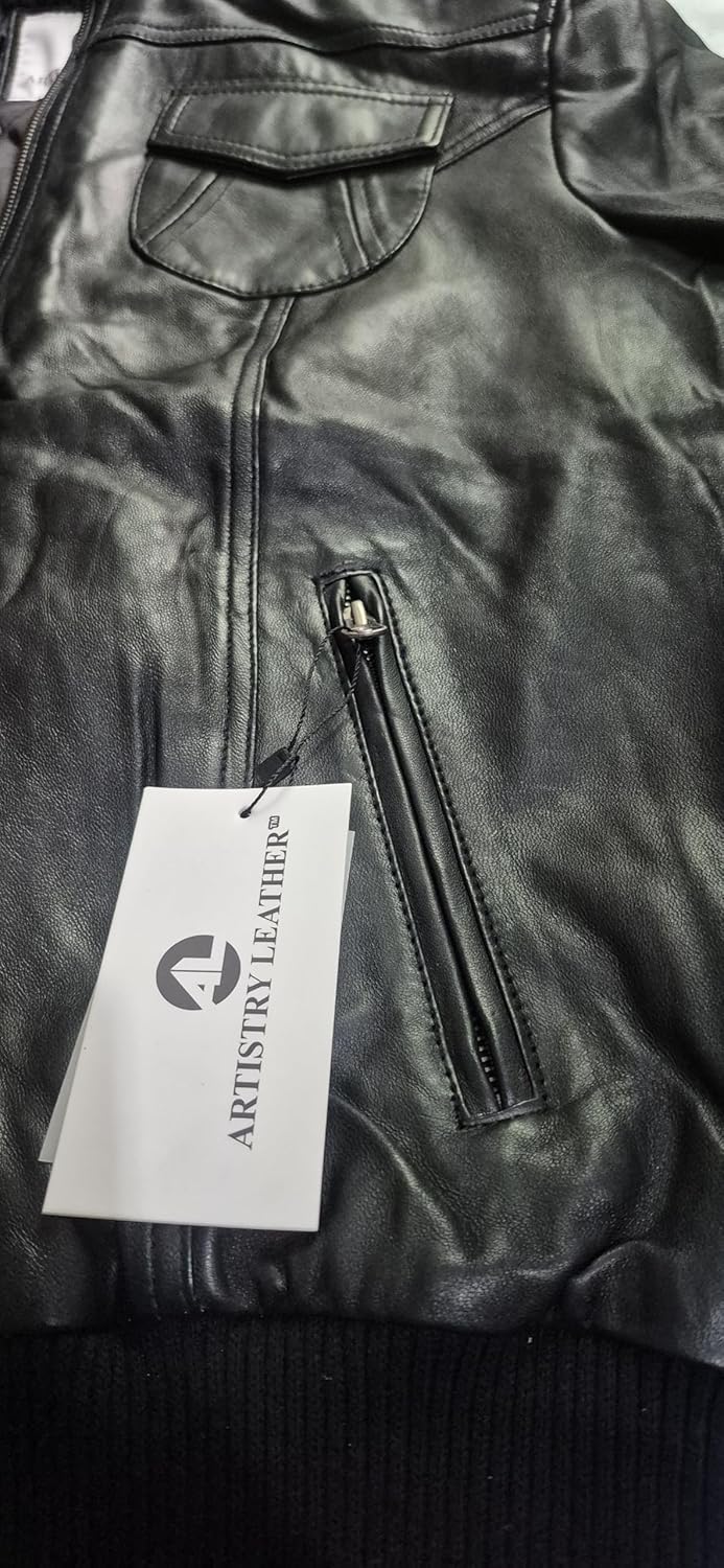 Womens Genuine Lambskin Leather Motorcycle Jacket with Removable Hood Black - Hooded bomber jacket - Image 7