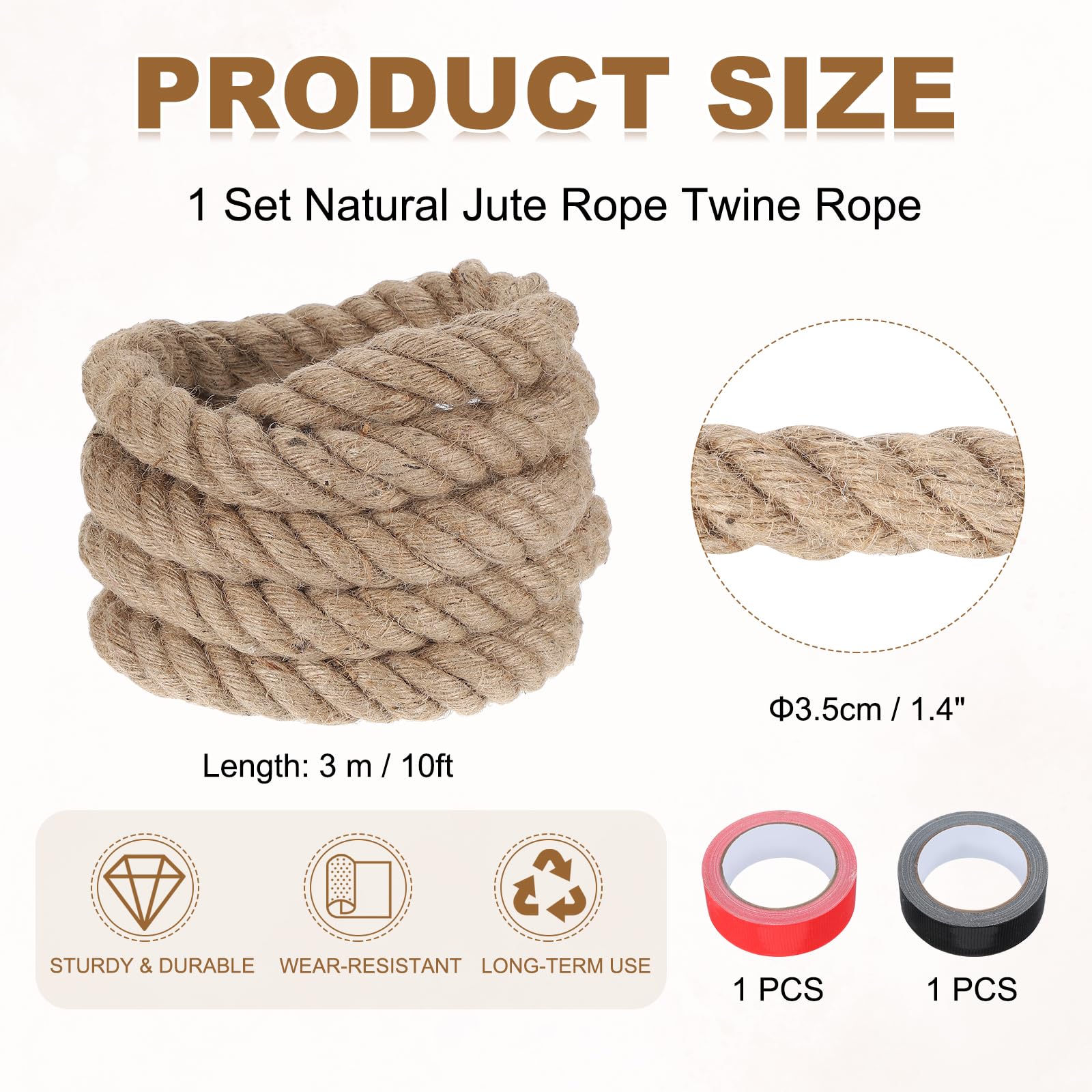 QUARKZMAN 2 Cintas Cuerda De Yute 1.4 Pulgadas X 10 Pies Cuerda Gruesa
