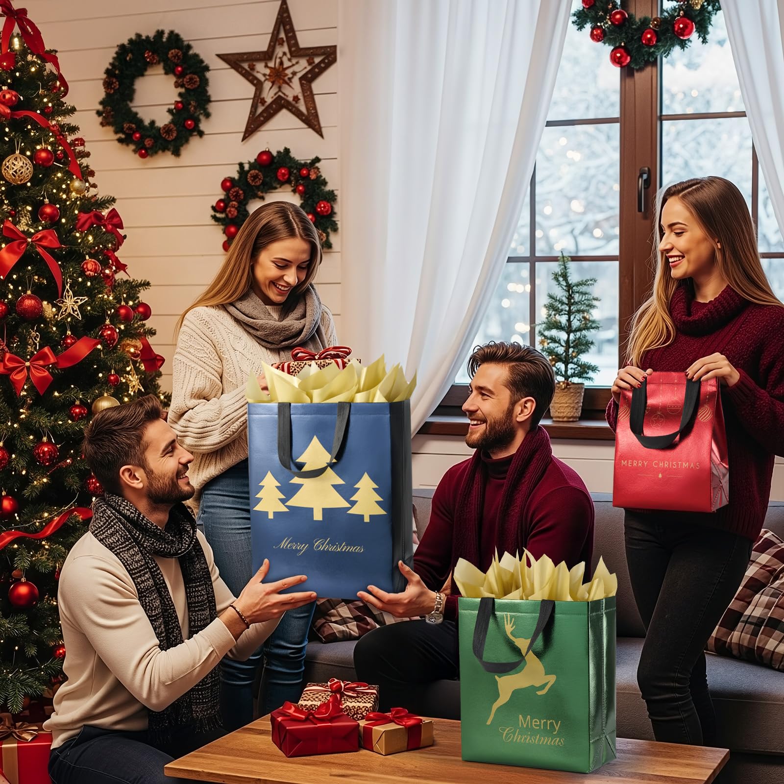 YANGTE Weihnachtsgeschenktüten, verschiedene Größen, 48 Stück