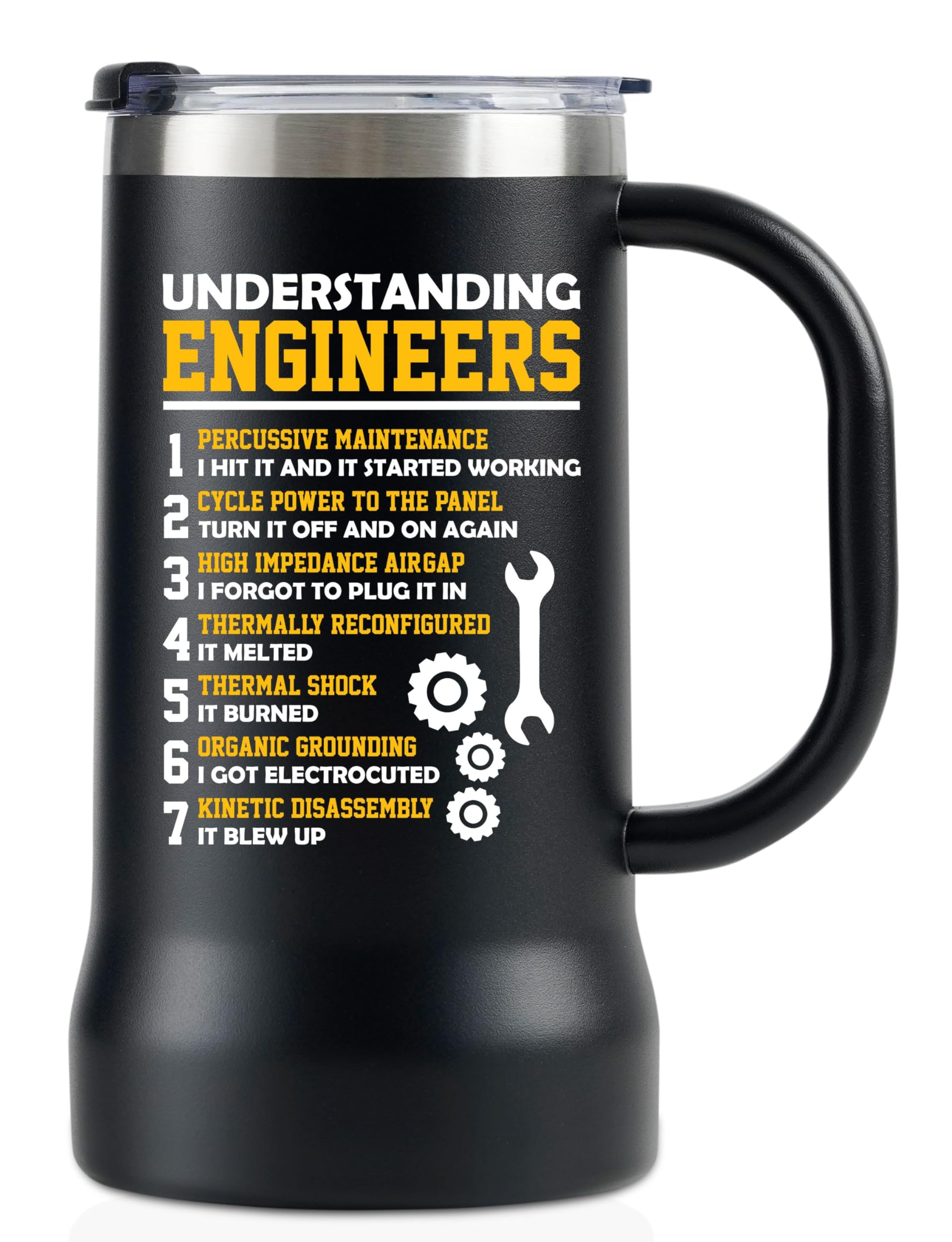Onebttl Engineer Gifts for Men, Funny Gifts for Engineering Men, Dad, Uncle, Coworkers, Stainless Steel Beer Stein Tumbler, 24oz Beer Mug with Lid,