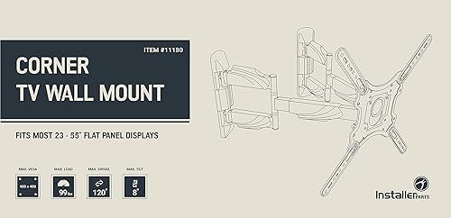Miniatura 6 de InstallerParts Soporte de pared de esquina para la mayoría de televisores de pantalla plana LED LCD OLED de plasma de 23 a 55 pulgadas con brazo