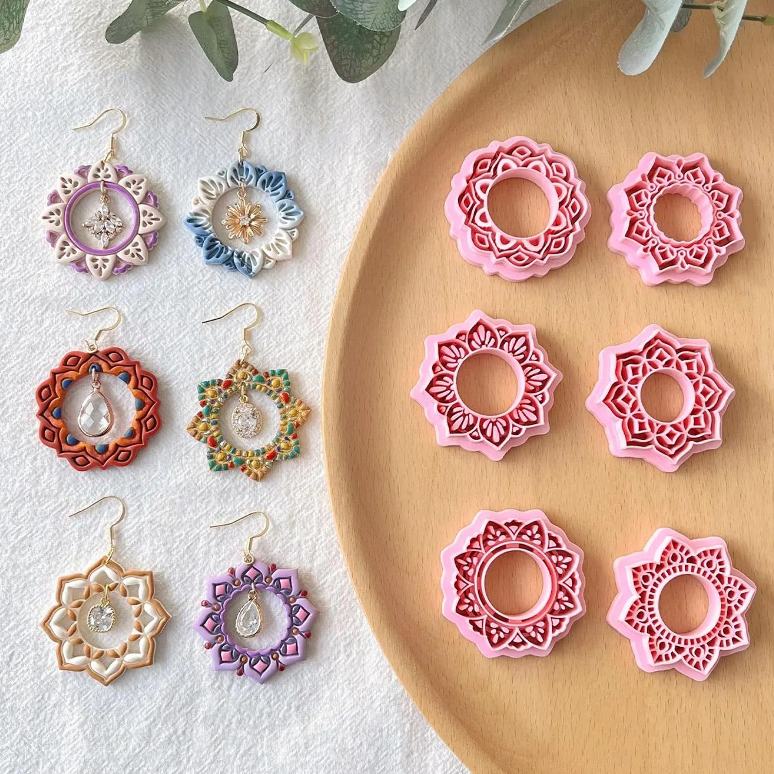 Mandala Polymer Clay Cutters for Clay Earrings, Set of 6 Floral Round Shapes Multicolor, Size 35mm-image-43