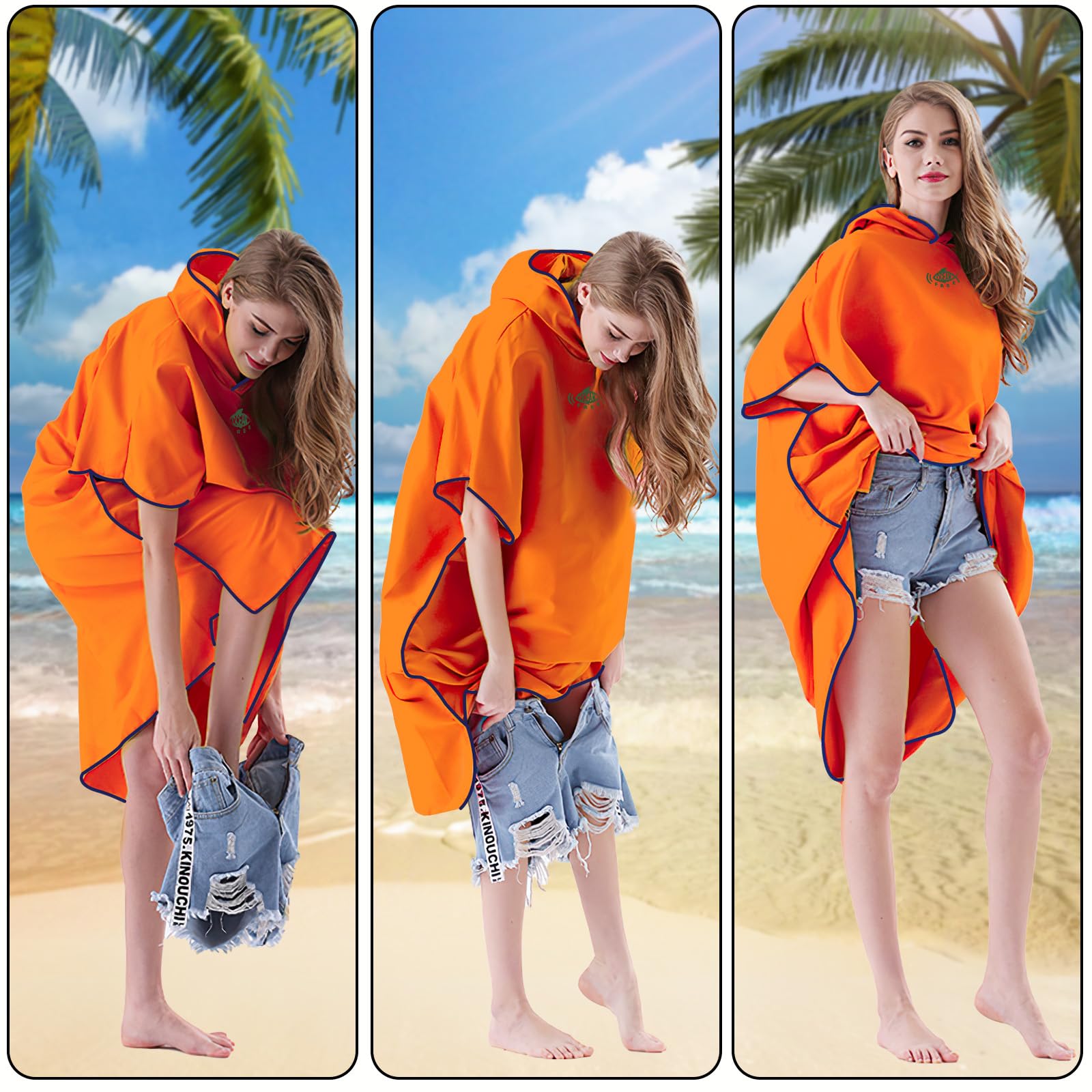 Poncho Microfibre Extra Long à Capuche – Séchage Rapide, Taille Unique, Pour Surf Et Plage