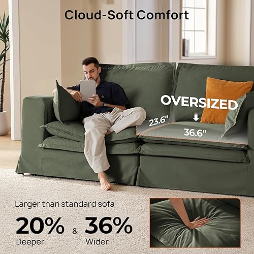 Miniatura 3 de Juego de sofá de 2 piezas de gran tamaño de 125 pulgadas para sala de estar, funda extraíble lavable, cómodo sofá nube de 3 plazas y sofá biplaza de