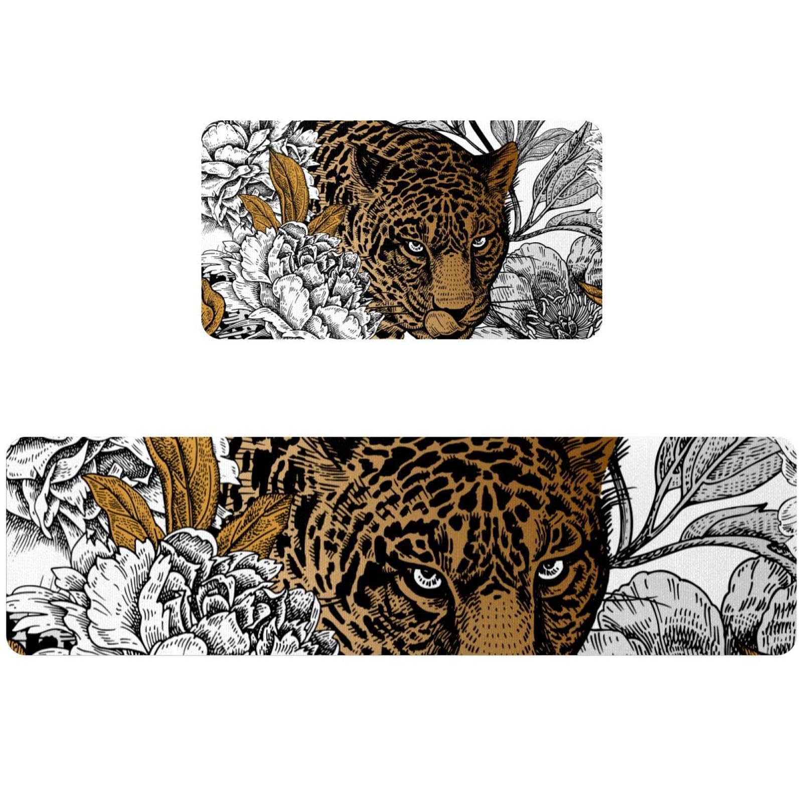 Tapis de cuisine antidérapant lot de 2 absorbant lavable léopard