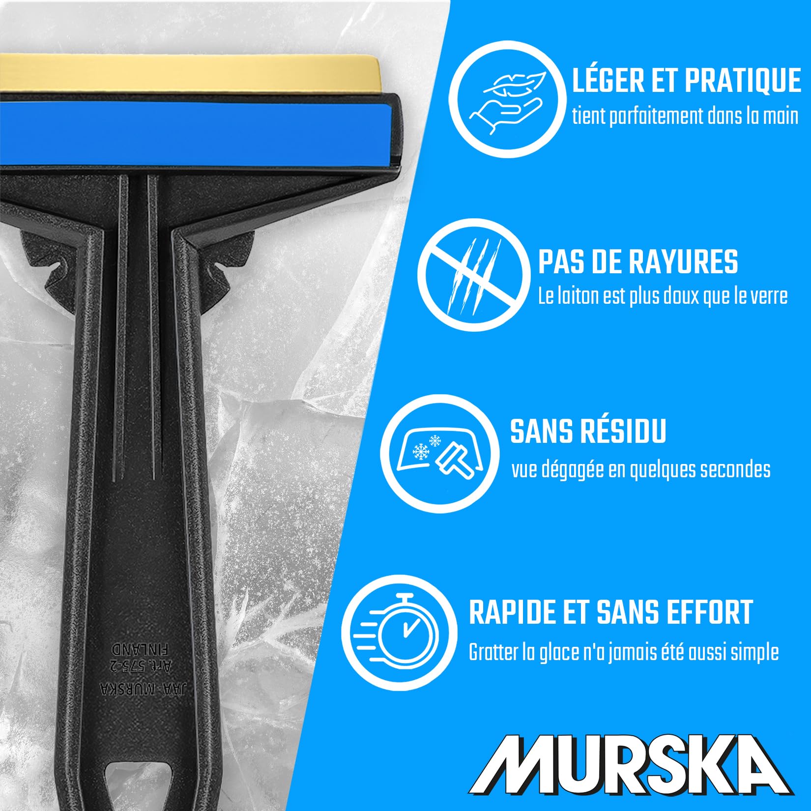 Grattoir pare Brise Voiture - rapide, sans effort et efficace - Murska [ Lot de 2 ] Raclette pare Brise Voiture - lame en laiton - Premium HIPS - Gratte pare Brise Voiture Finlande L&P A054-2