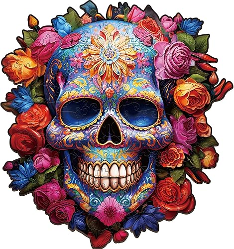 Rompecabezas de madera para adultos, rompecabezas de calaveras con caja de rompecabezas de madera y formas únicas de rompecabezas, regalo de