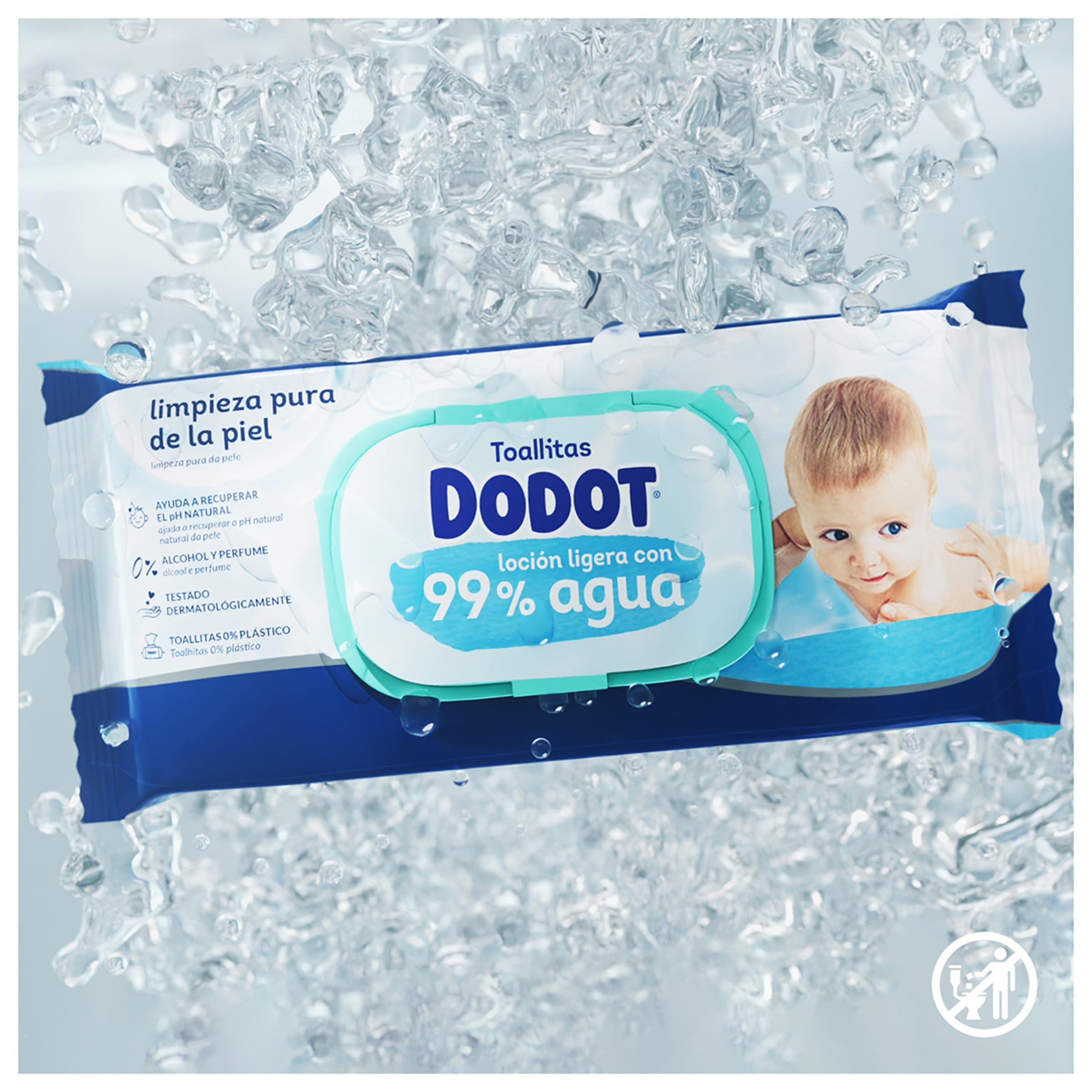 Dodot Toallitas Húmedas Bebé 99% Agua con Loción Ligera Pack 12 x 60 Toallitas (720 Toallitas) | Sin Alcohol ni Perfume | pH Natural | Dermatológicamente Testadas | Piel Sensible y Recién Nacidos