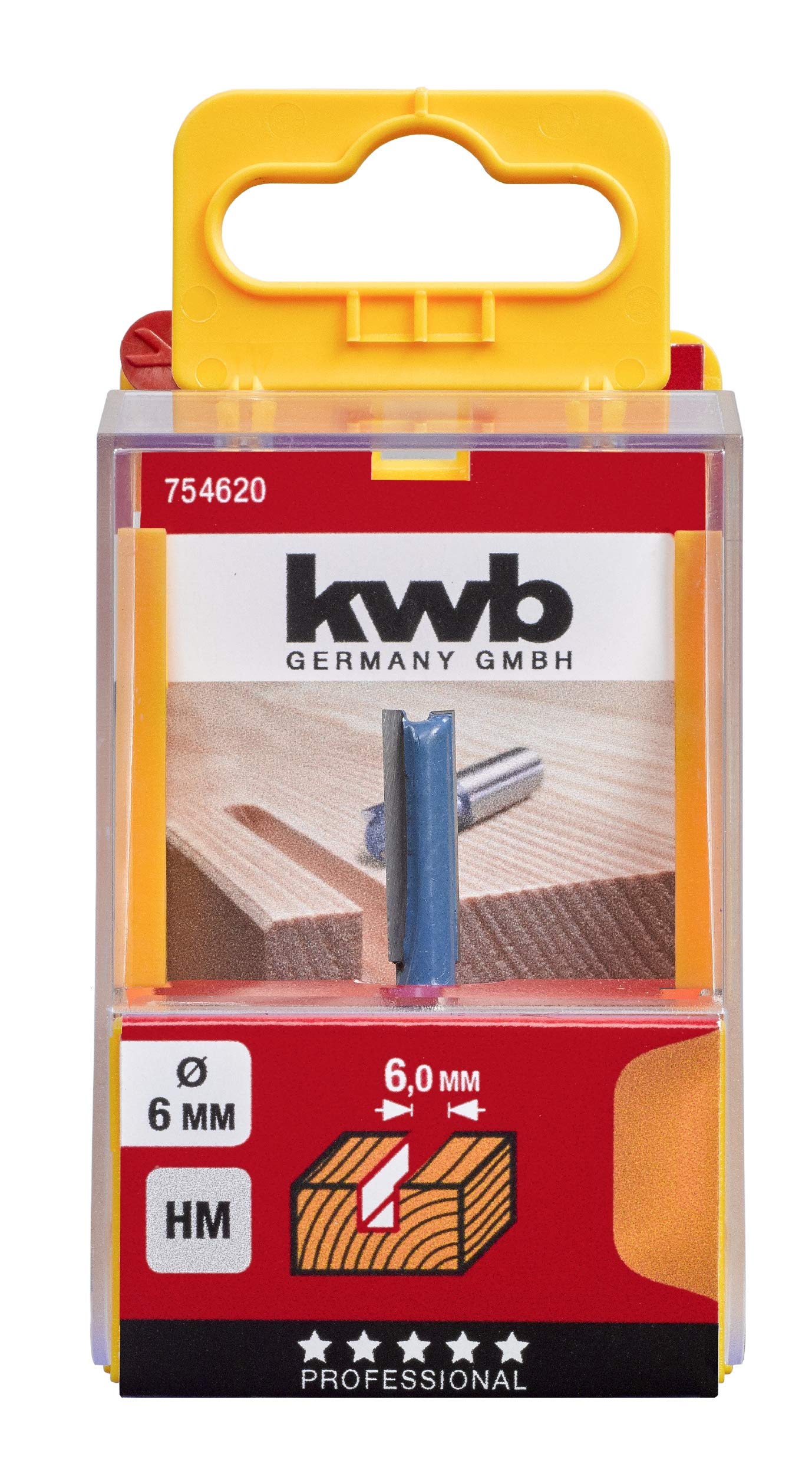 kwb 7546-20 HM Groove Cutter Professional (per legno, Ø 6mm, lunghezza di lavoro 20mm, gambo 8mm, abbinando tutto comune fresatura a mano), blu / grigio