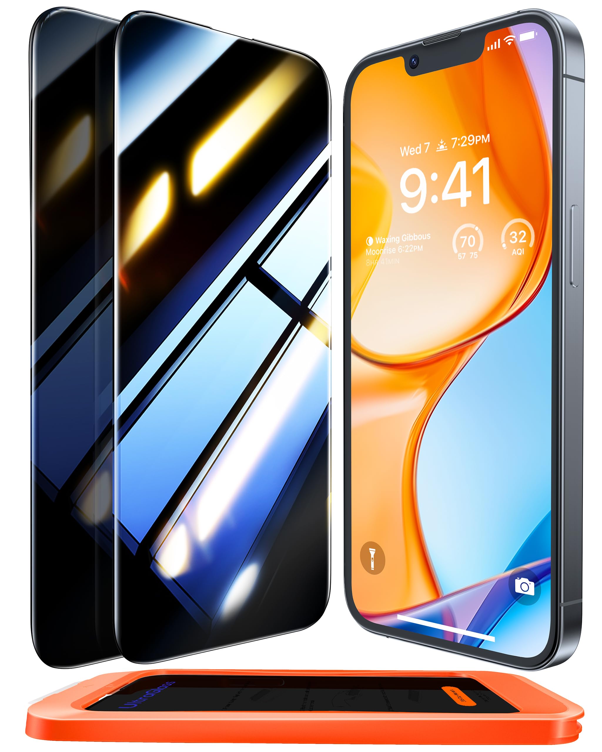 UltraGlass Ultra Top 9H+ Glass for iPhone 14 Privacy Screen Protector [Invisible Privacy Armor] Private Screen Protector 14 Tempered Glass [Full Coverage & Longest Durable] 2 Packs