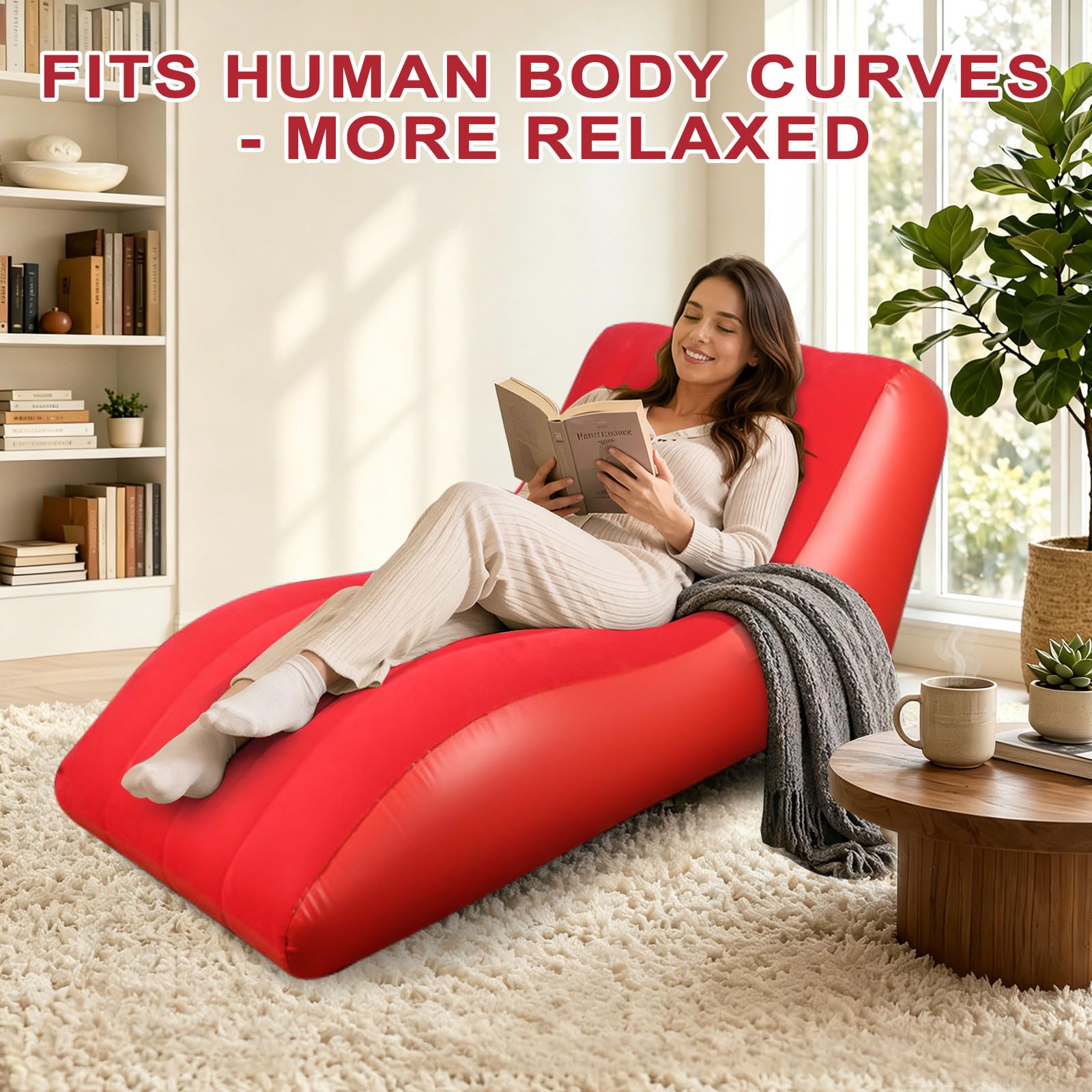 Bocguy Fauteuil gonflable d'extérieur avec pompe à air, canapé gonflable en PVC avec surface floquée pour l'intérieur, l'extérieur, la maison, le camping, les pique-niques, la plage (rouge)