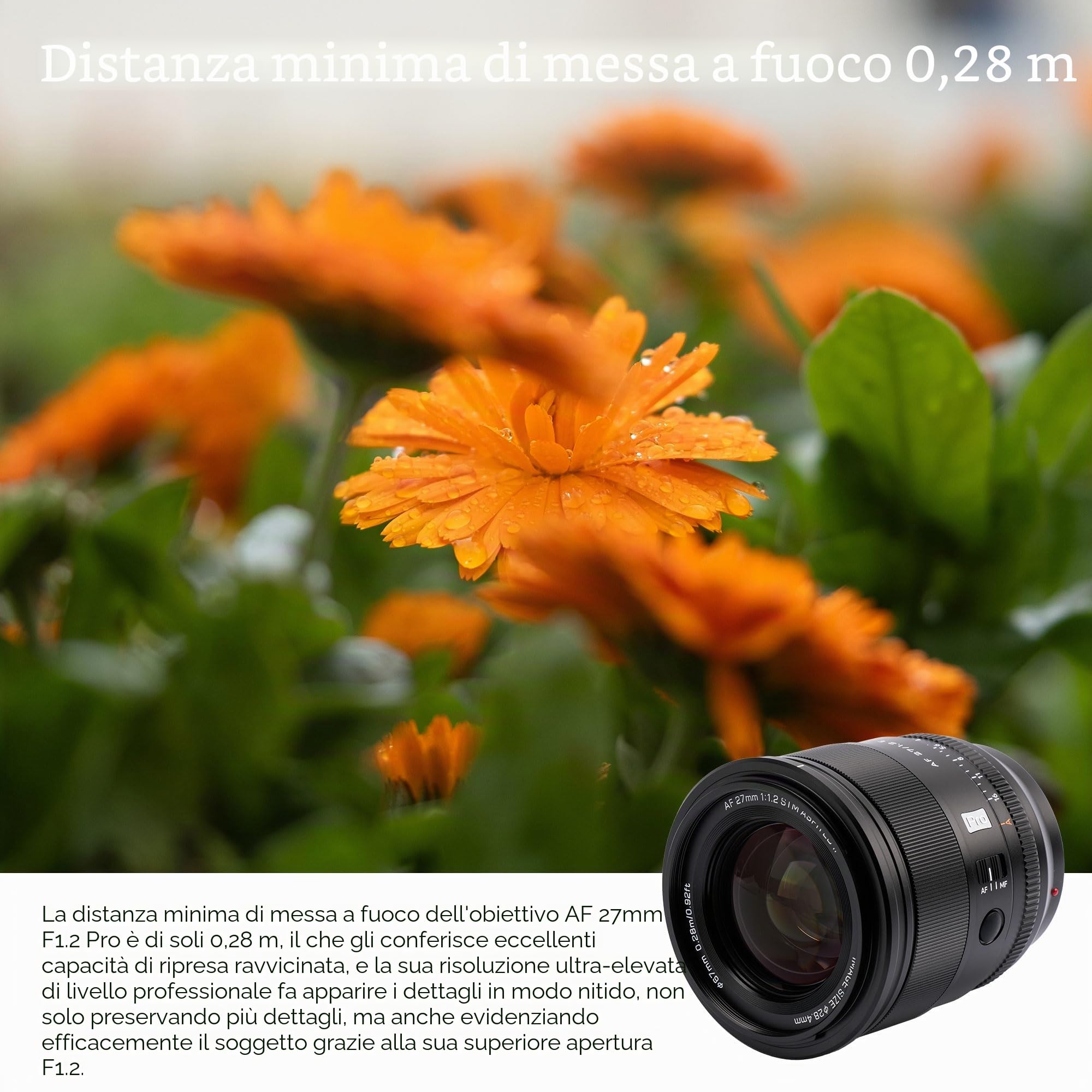 VILTROX 27mm F1.2 Pro E Mount Obiettivo, 27mm f/1.2 Autofocus Grande Apertura APS-C Prime Obiettivo Compatibile con Fotocamere Mirrorless Sony E Mount a7 a6700 a6500 a6600 a7iv a7iii a7c