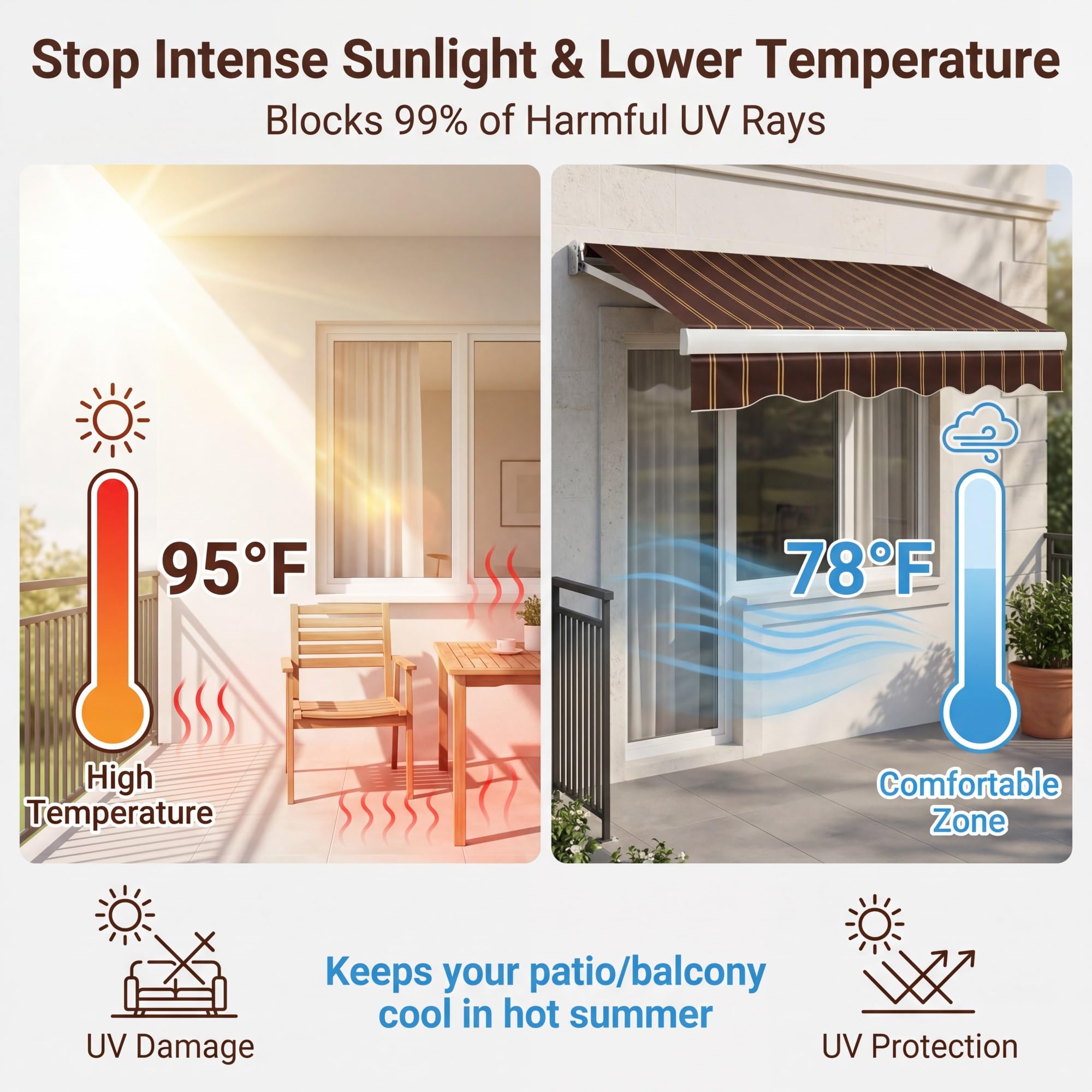 Tessuto di Ricambio per Tendalino Retrattile，Ricambio Telo Tenda da Sole A Bracci Estensibili per Esterno 3x2 M，Impermeabile，Supporto Non Incluso(Style A,6.6x5ft/2 * 1.5m)