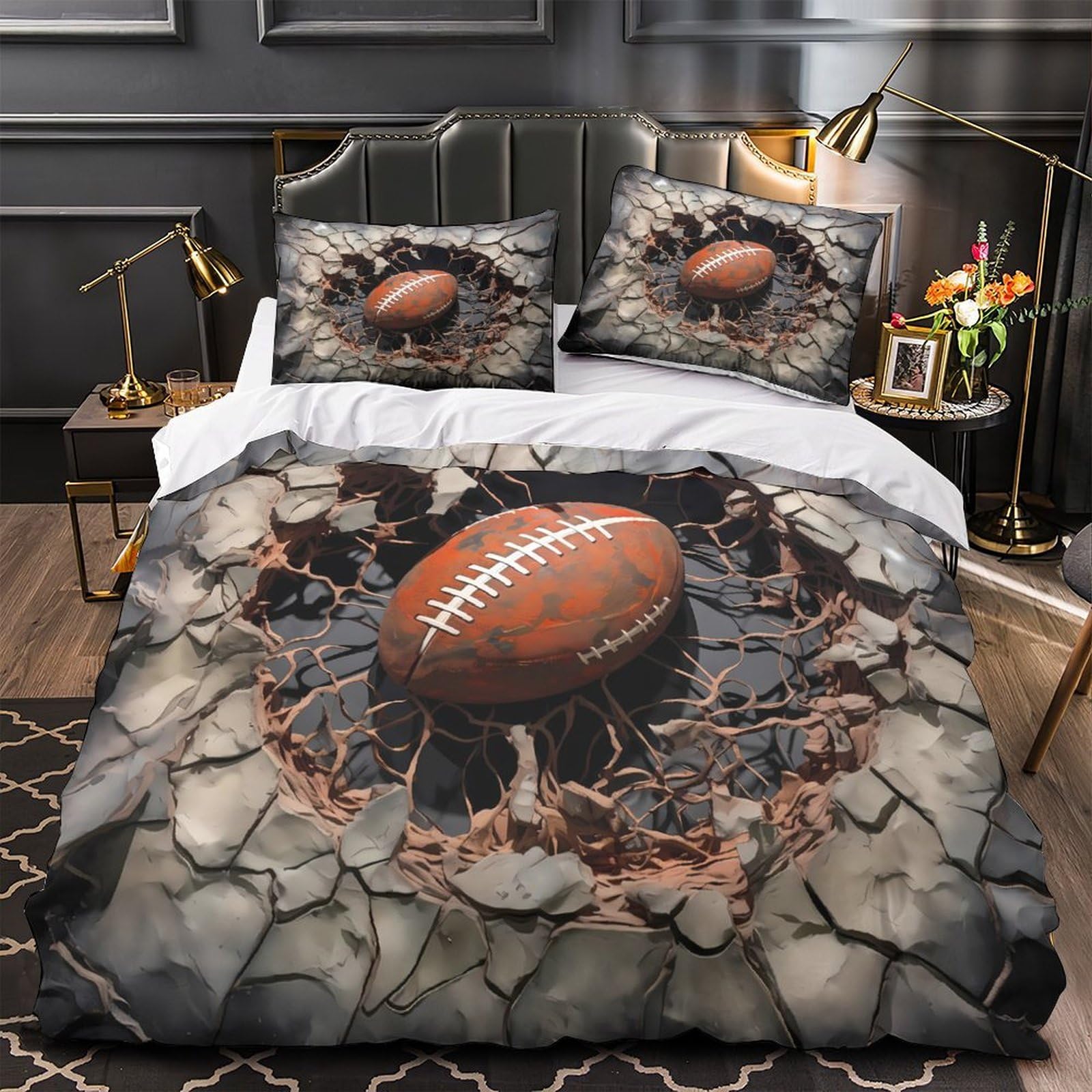 American Football Comforter Cover 3D Print Luxury 3 Pcs Bed Set Hidden Zipper sport Quilt Cover Hypoallergenic All Season for Women Teens Kids Girls Boys Youth Teenagers Super king（260x220cm）