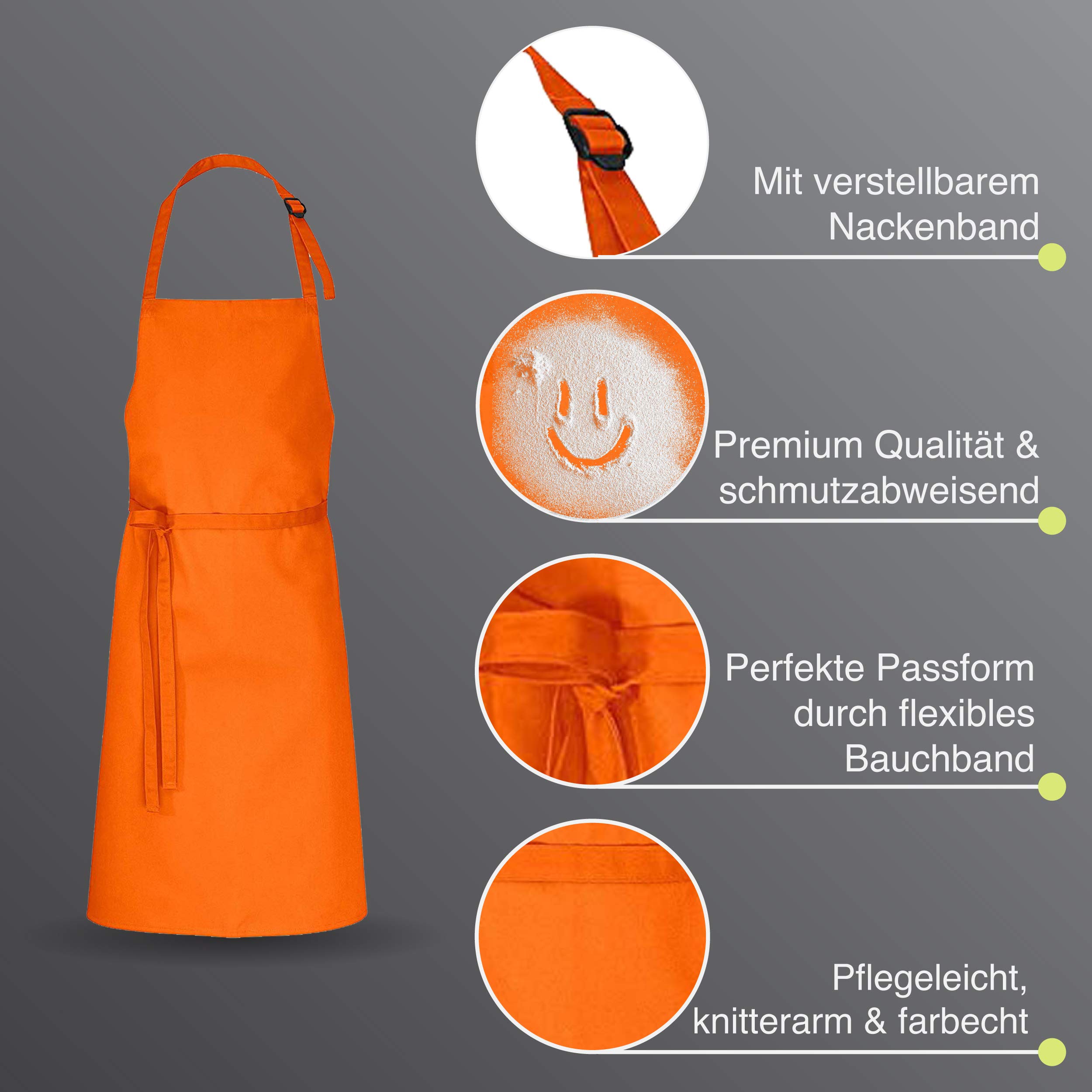 DESERMO Set de 5 delantales unisex con peto, ajustables, 100 x 80 cm, mezcla de algodón, duraderos y fáciles de limpiar