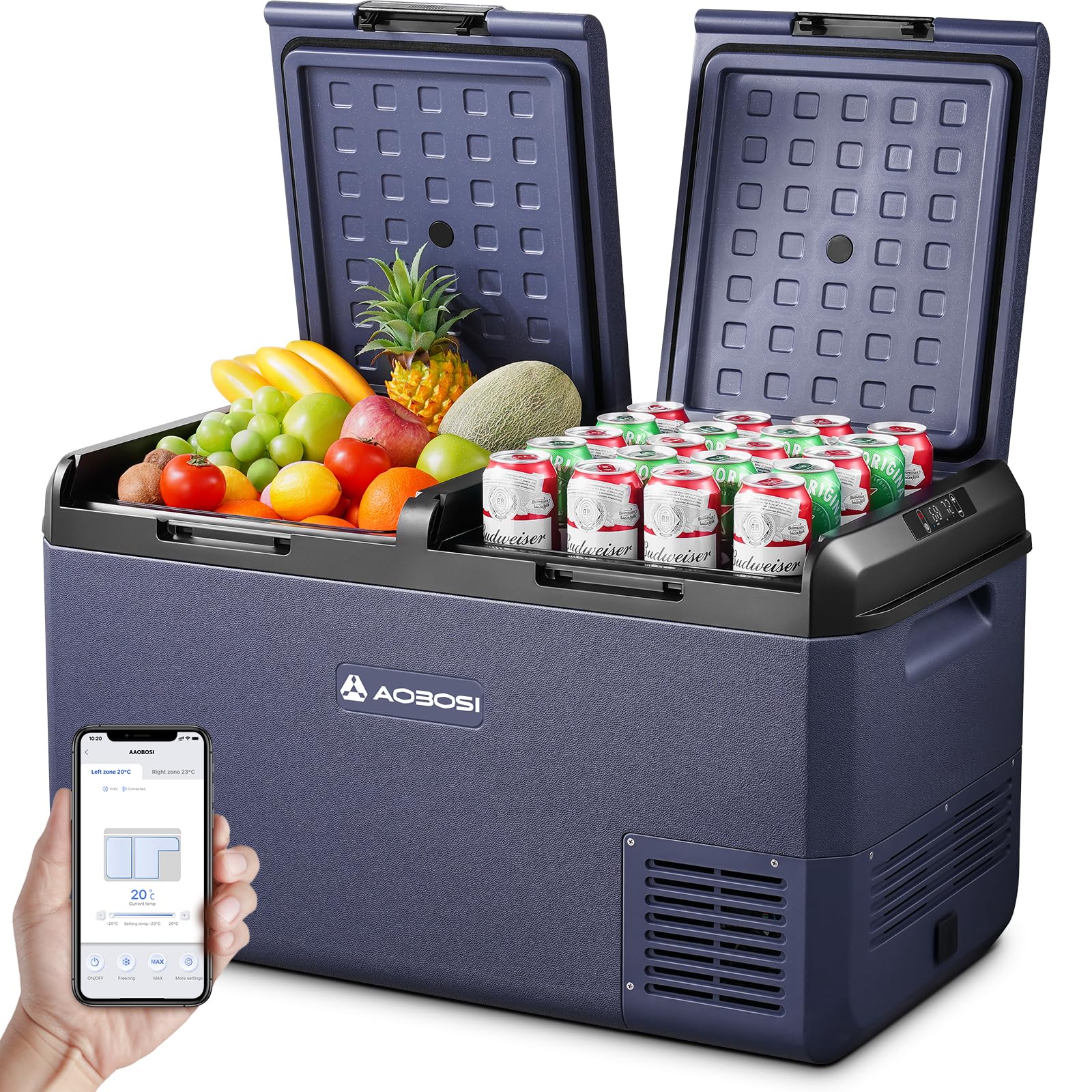 AAOBOSI Kühlbox 75L für Auto, LKW, Boot, Outdoor-Aktivitäten - Dual Zone, 12V/230V, -20°C bis 20°C, IPX4 Wasserdicht, AP