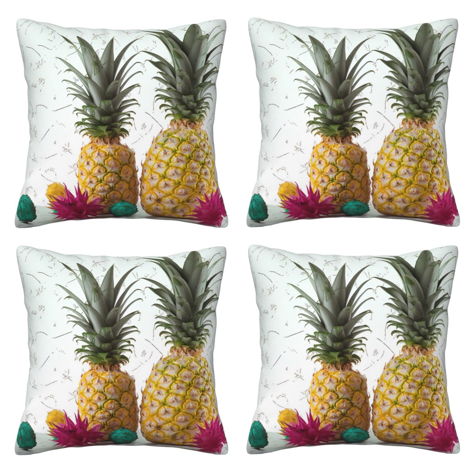 Tropical Pineapple Throw Pillow Cases 4 Pack Square Pillowcases Super Soft Pillow Protectors With Zipper for Couch Livingroom Sofa Bed Office Car,50x50 CM