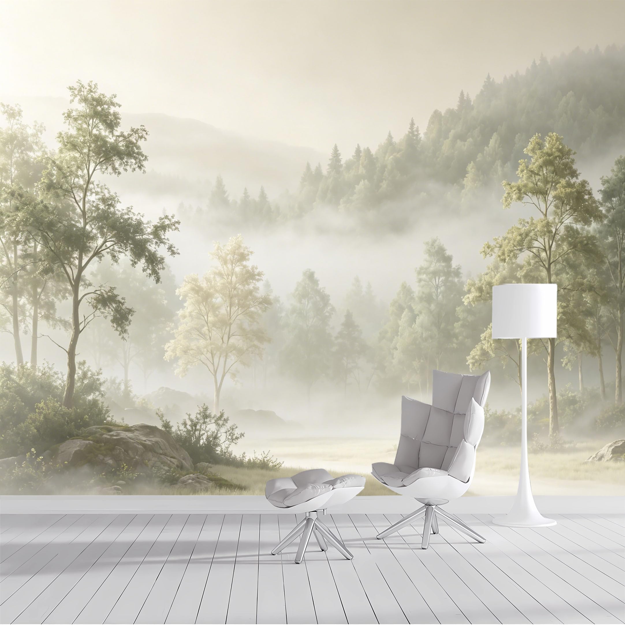 Custom Size Wall Mural Misty Forest River Mountain Landscape Watercolor Style SelfAdhesive Wall Fabric Removable Peel and Stick Wallpaper Wall Decor for Living Room Bedroom Bathroom