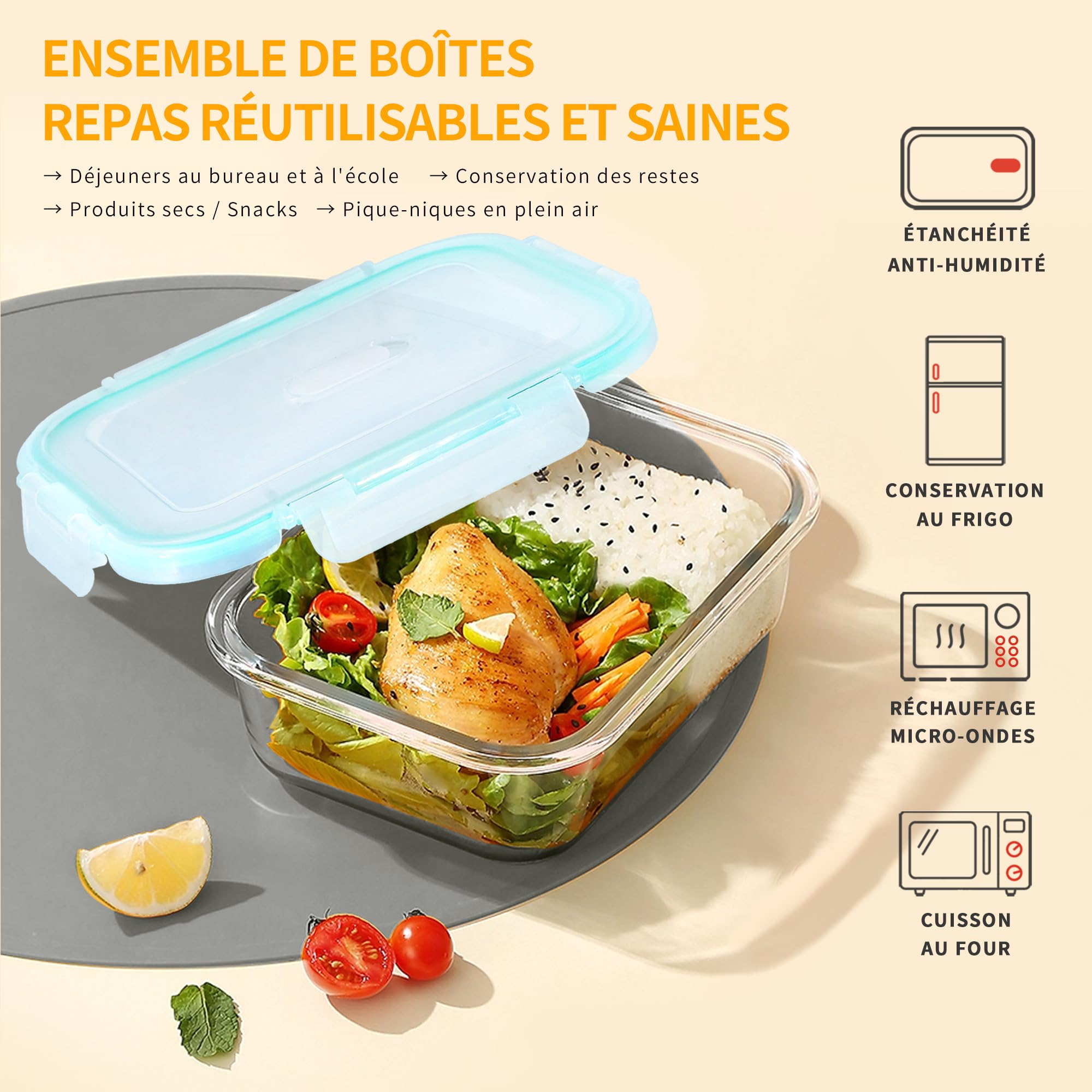LNWSN Récipient en Verre avec Couvercle 4x1040ML, Verre avec Couvercle Récipient de Stockage des Aliments hermétique Extrêmement Solide pour éviter Le Transfert de Saveur, adapté aux gourmets