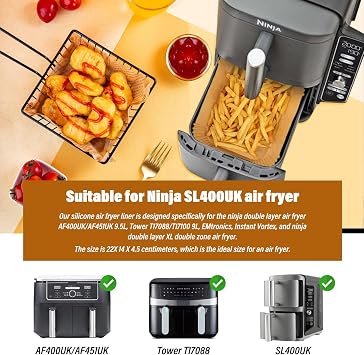 100pcs Ninja Double Stack XL Sl400UK 9.5L Air Fryer Paper Liners,Air Fryer Double Layer Baking Accessories for AF300UK, AF400UK,Salter, Tower, and Other Dual Zone Air Fryer