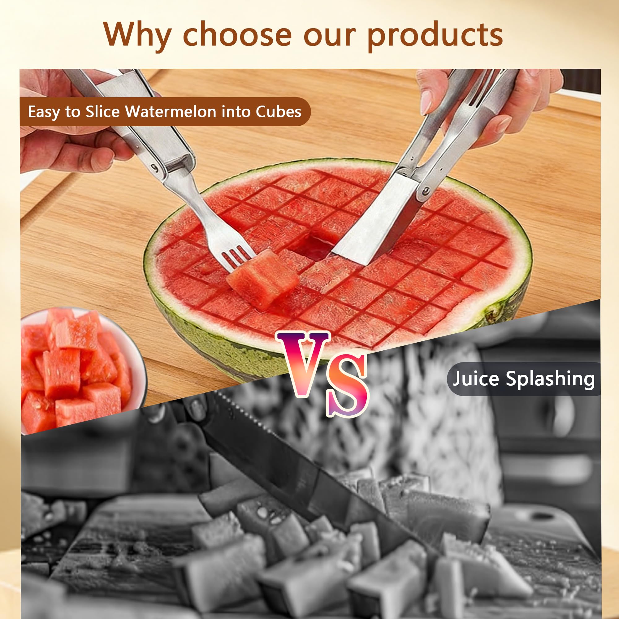 Watermelon Cutter, 2-in-1 Stainless Steel Fruit Cutter, Dual Head Watermelon Fork Slicer Tool, Summer Fruit Cutting Kitchen Gadget for Home(1PACK) — Amazon image 5