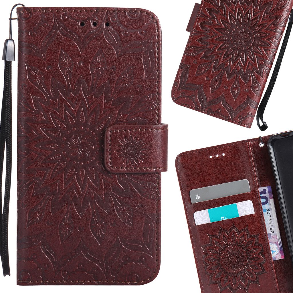 LEMORRY Wiko Pulp Fab 4G Case Leather Flip Wallet Pouch Slim Fit Bumper Protection Magnetic Strap Stand Card Slot Soft TPU Cover for Wiko Pulp Fab 4G, Blossom Brown