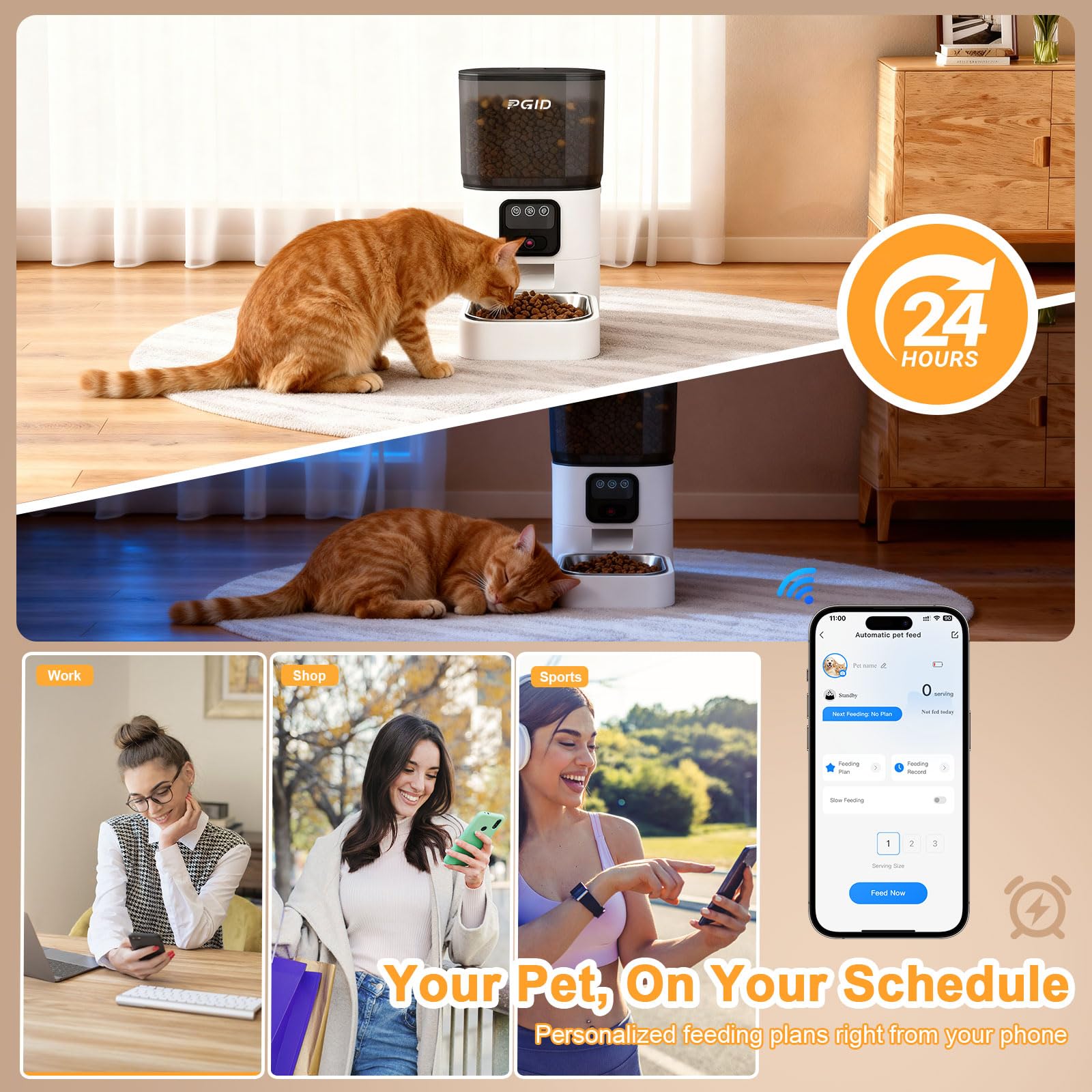 PGID Automatic Cat Feeder with Camera, 1080P HD Video with Night Vision, 2.4G WiFi Pet Feeder for Cat & Small Dog, 2-Way Audio & Meal Call Pet Food Dispenser, Motion Capturing Auto Dog Feeder 6L - image 2