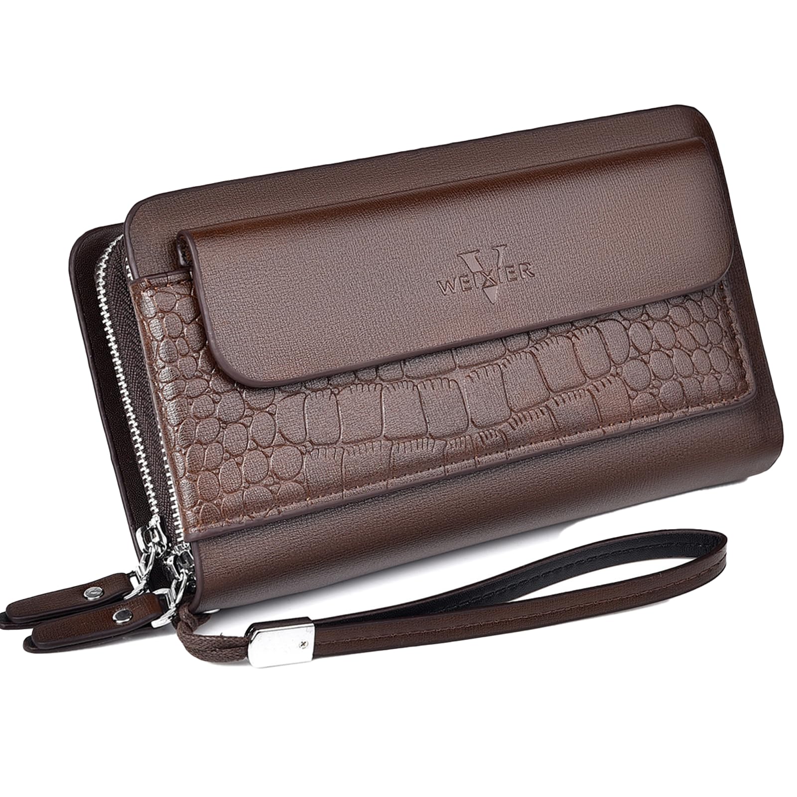 Pochette da uomo, grande, lunga, in pelle, portafoglio, per passaporto da viaggio, custodia per telefono cellulare, porta carte di credito, unisex