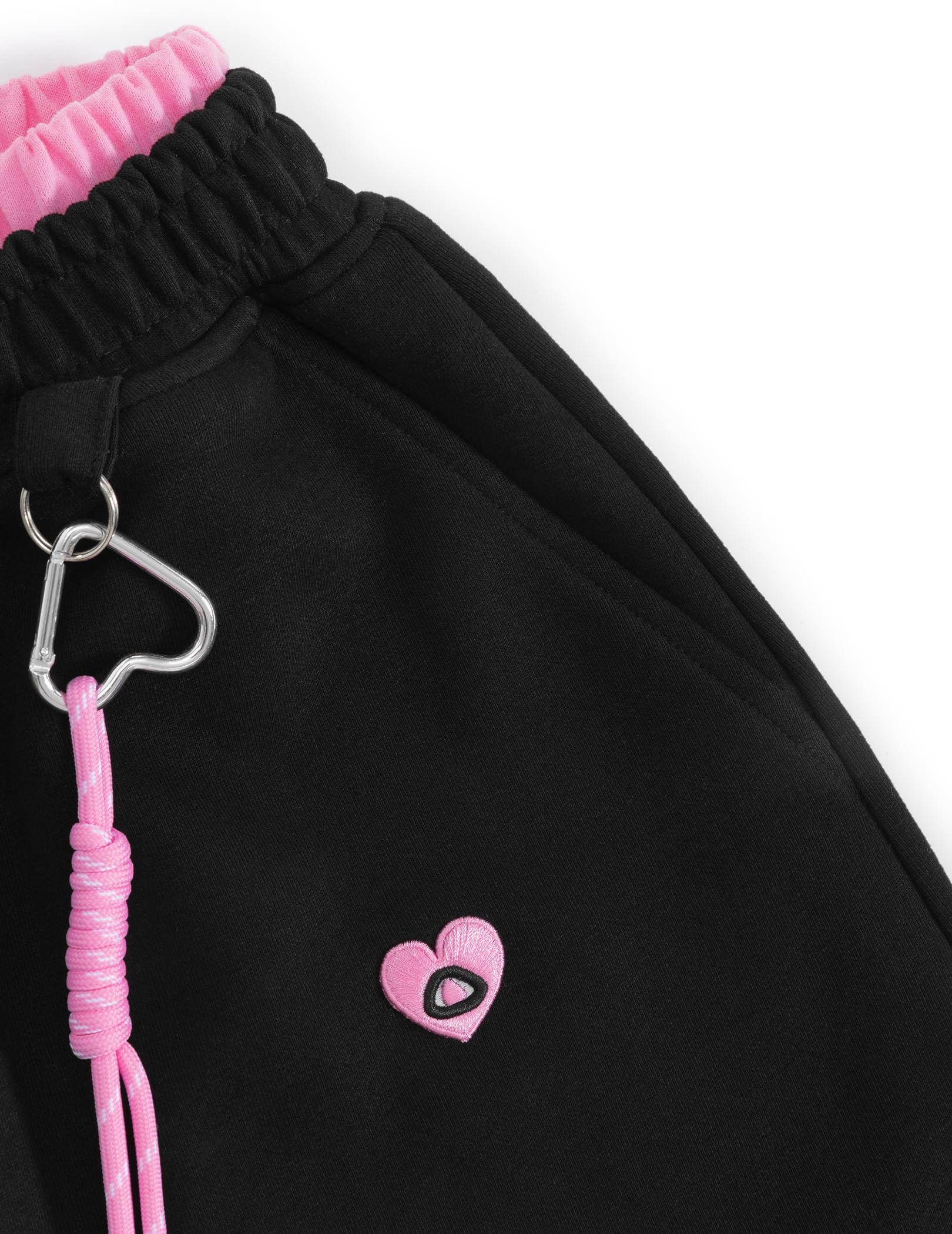 Aelfric Eden Pantalones de chándal holgados unisex para hombre y mujer, pantalones anchos con rayas de contraste, pantalones de calle con llavero en forma de corazón, pantalones deportivos holgados