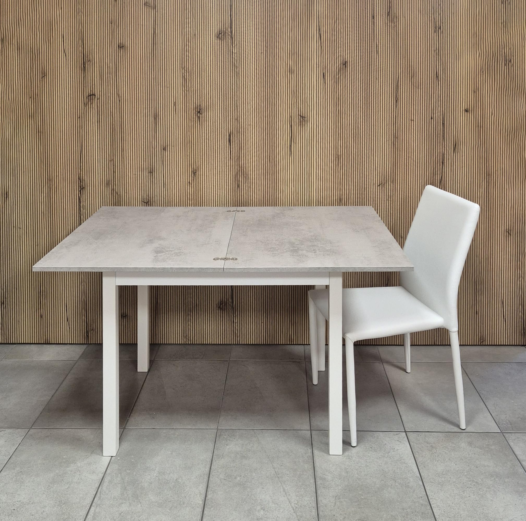 Tavolo salvaspazio allungabile moderno SATURNO grigio MURO e bianco cm.80x60/120*ARRIVA MONTATO*