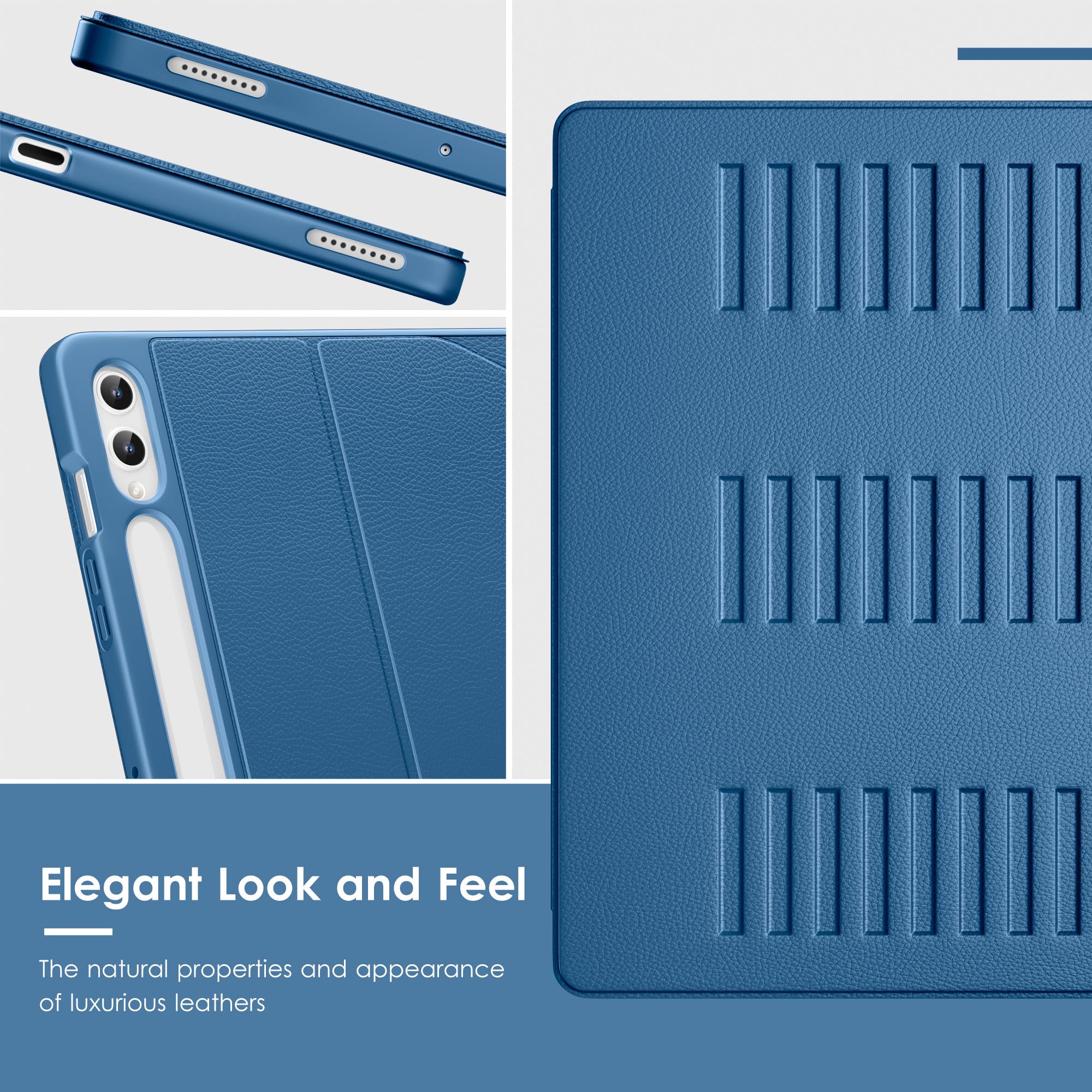 VIKESI Custodia per Samsung Galaxy Tab S10+ Plus 12,4" 2024 | Copertura con supporto multiangolare, retro morbido, portapenne, funzione automatica sleep/wake, blu navy