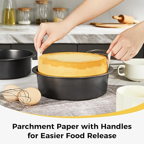 Miniatura 6 de HONGBAKE Moldes para pasteles de 6 pulgadas para hornear, juego de moldes redondos de pequeña capa con 120 piezas de papel pergamino, lata circular
