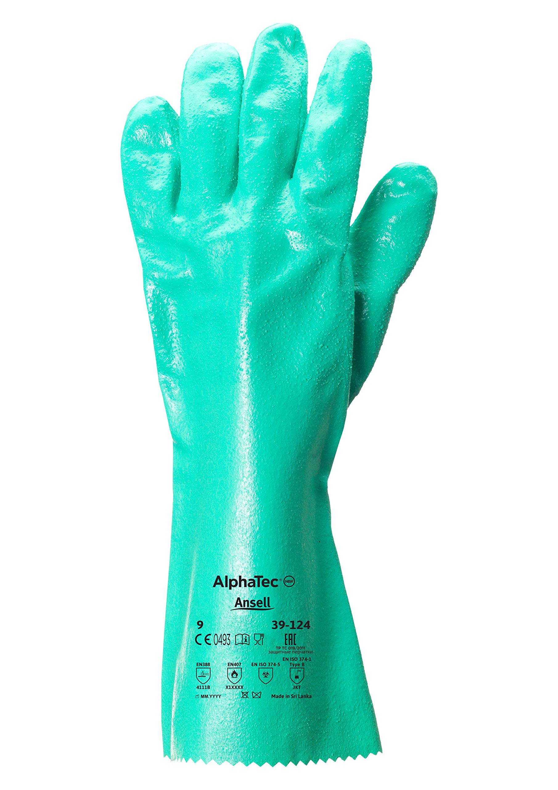 Ansell AlphaTec 39-124 Guantes de Nitrilo para Químicos, Protección Mecánica Intensiva y Química, Mayor Destreza y Agarre, Forma Natural para Magnífico Confort, Talla L (12 Pares)