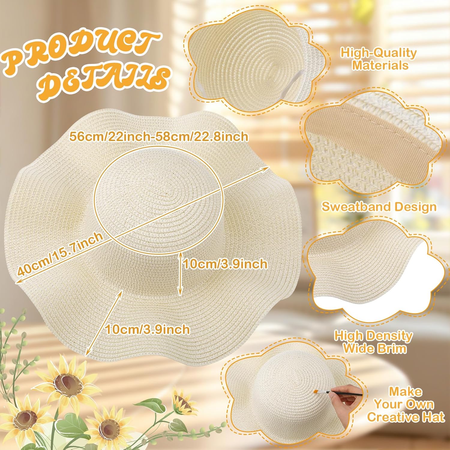 18 Pcs DIY Straw Hat Beach Sun Head Hats Bulk for Women Creative Art DIY Painting Party Supplies