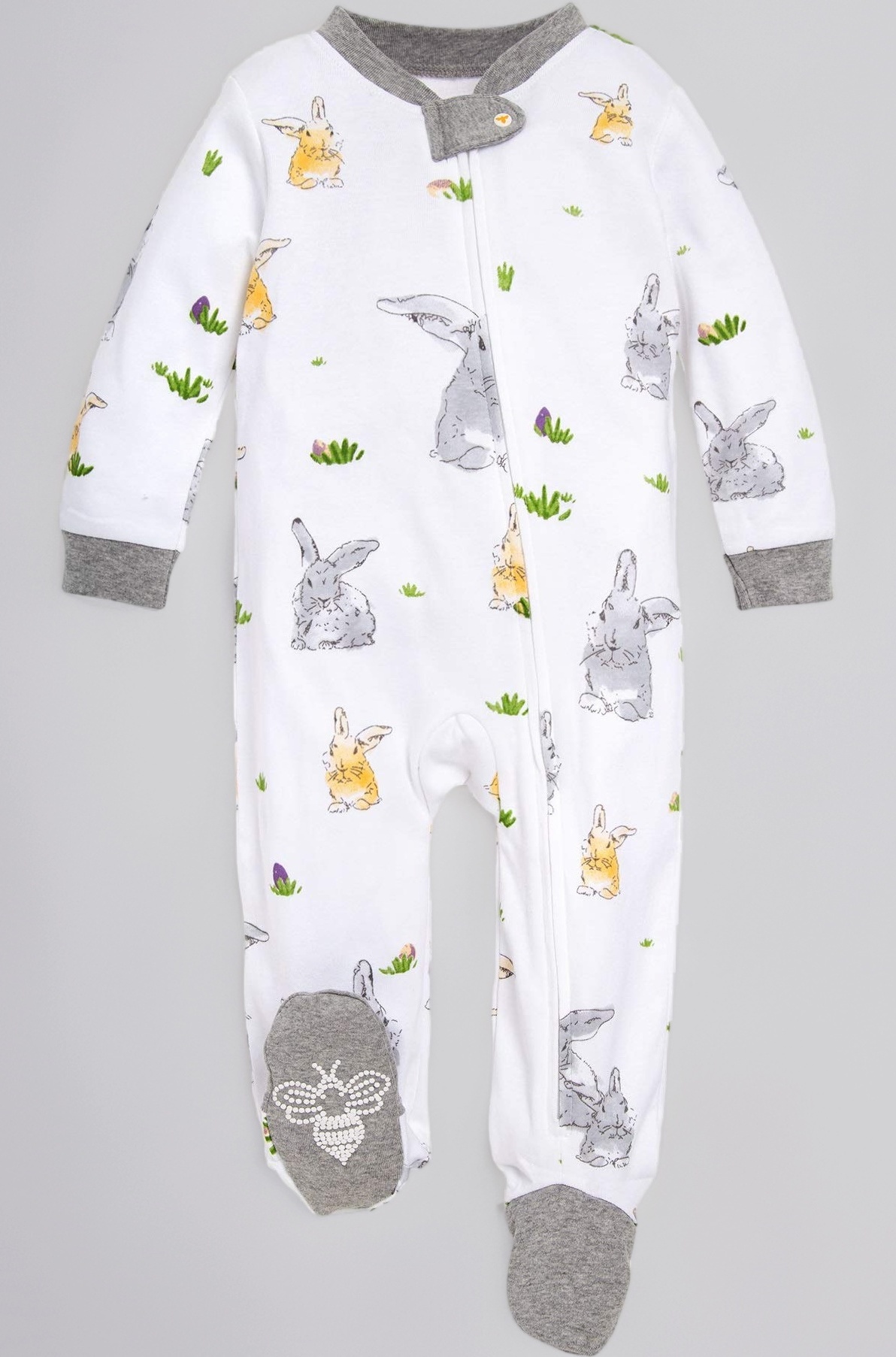 Burt's Bees Baby Unisex Baby Sleep & Play, Organic Pajamas, NB-9M One-Piece Zip Up Footed PJ Jumpsuit, Bunny Trail, Newborn