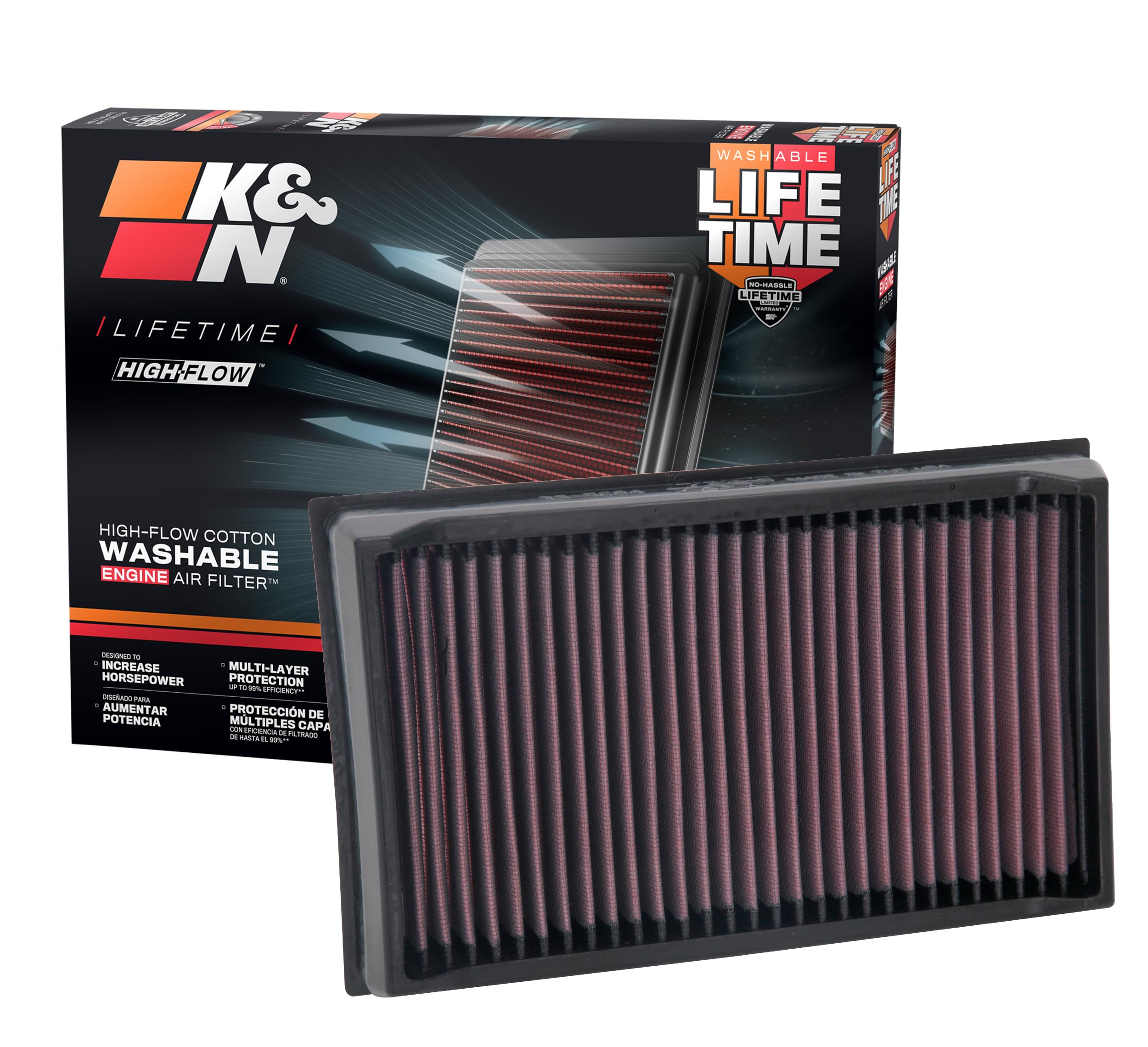 K&N High-Flow Original Lifetime Engine Air Filter: Increase Power: Premium, Washable: Compatible with 2018-2025 Volkswagen: Bora, Golf, Jetta, Taos, 33-5084
