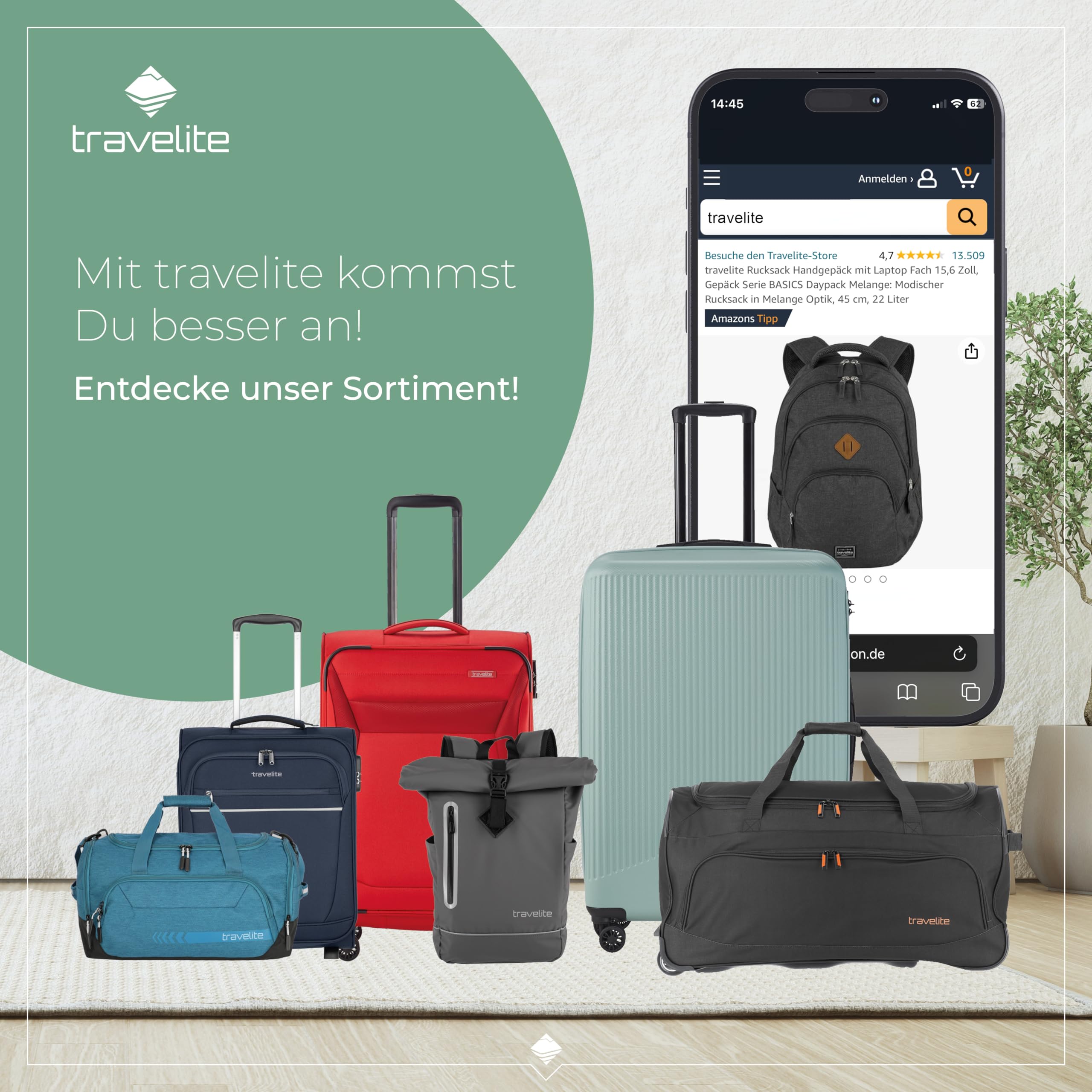 Travelite BASICS Plecak, Pojemność 22 L, Zielony/Szary