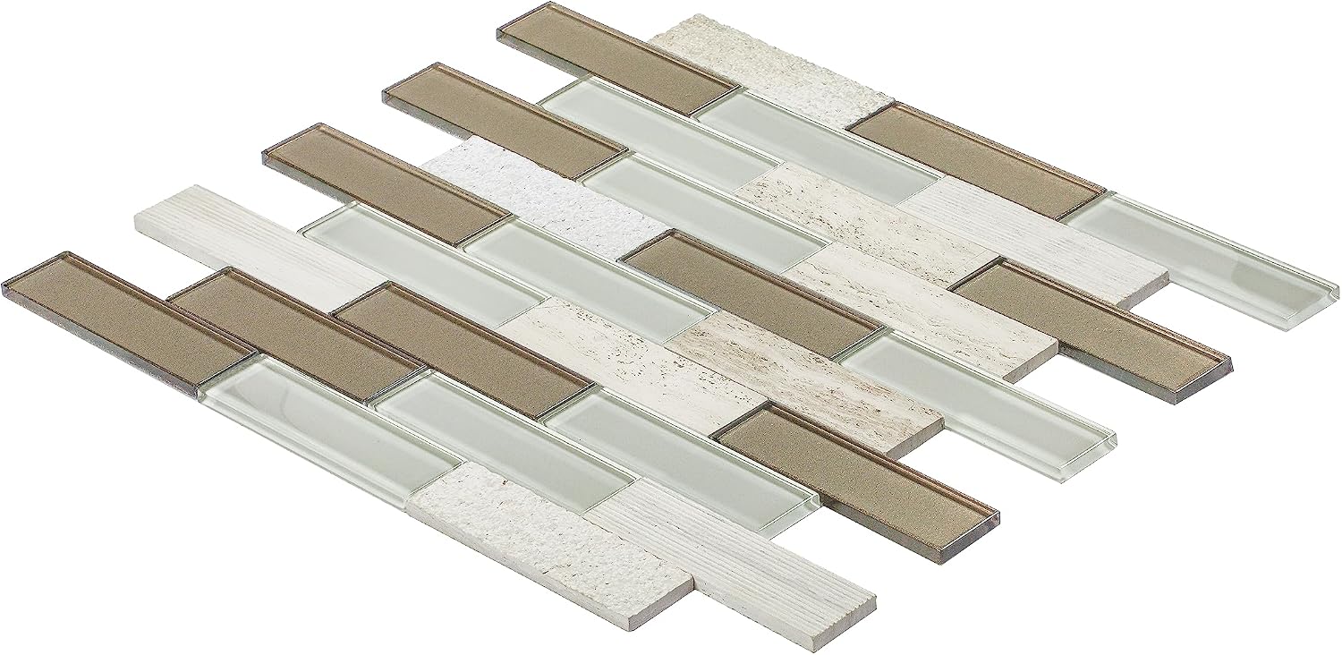 Daltile SimplyStick Mosaix 1.25" x 4" Limestone and Glass Peel and Stick Brick-Joint Mosaic in Chenille White for Walls and Backsplashes | (12 PC Per Carton) (11.64 SQFT Per Carton)