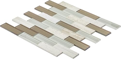 Miniatura 2 de Daltile SimplyStick Mosaix Mosaix - Mosaico de ladrillo de 1.25 x 4 pulgadas para despegar y pegar de piedra caliza y vidrio, color blanco chenilla