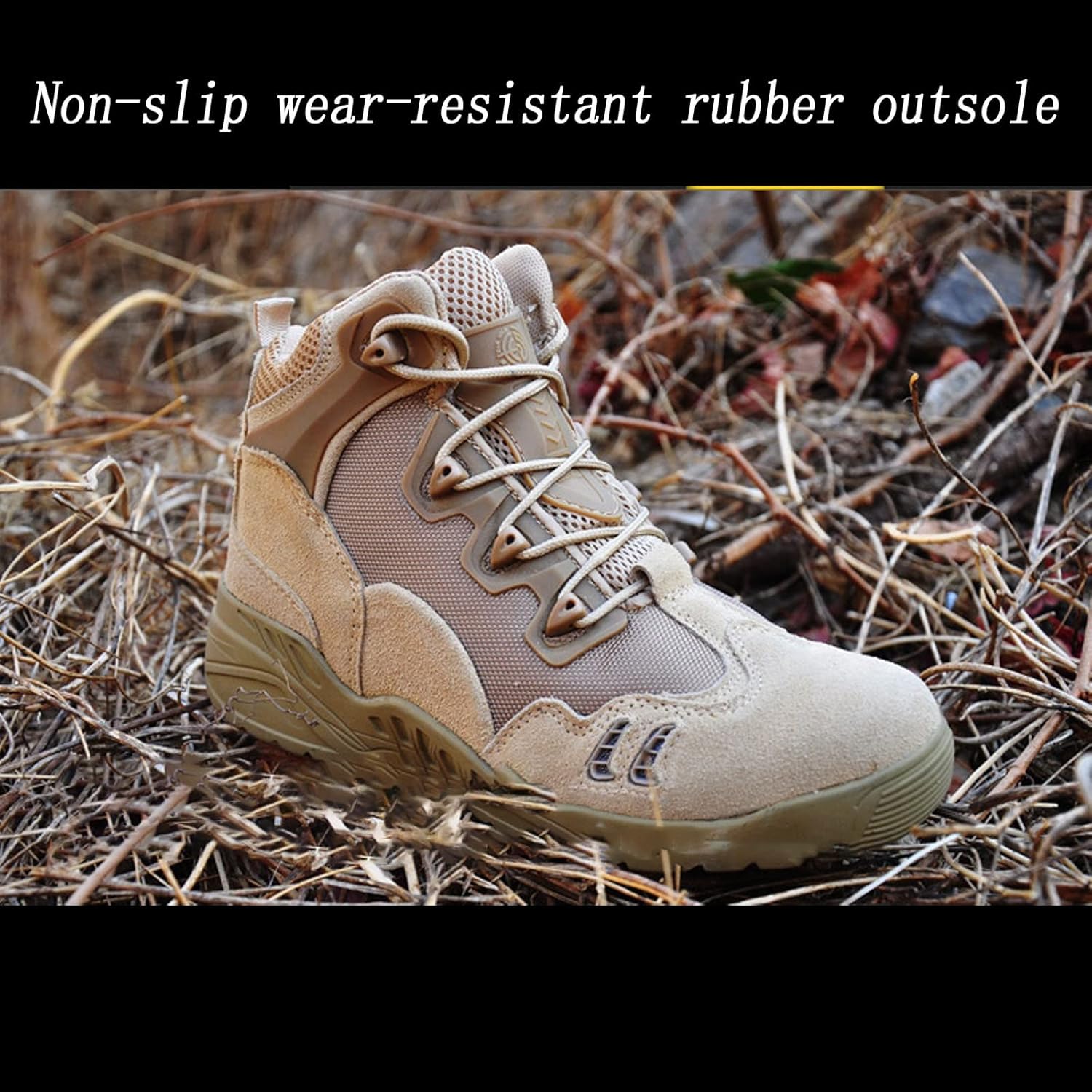 CLSQLXYJZC Men's Spring Autum Outdoor Hiking Shoes, Comfort Breathable Suede with Zipper Tactical Military Boots, Lace-up Sports Durable Desert Combat Shoes