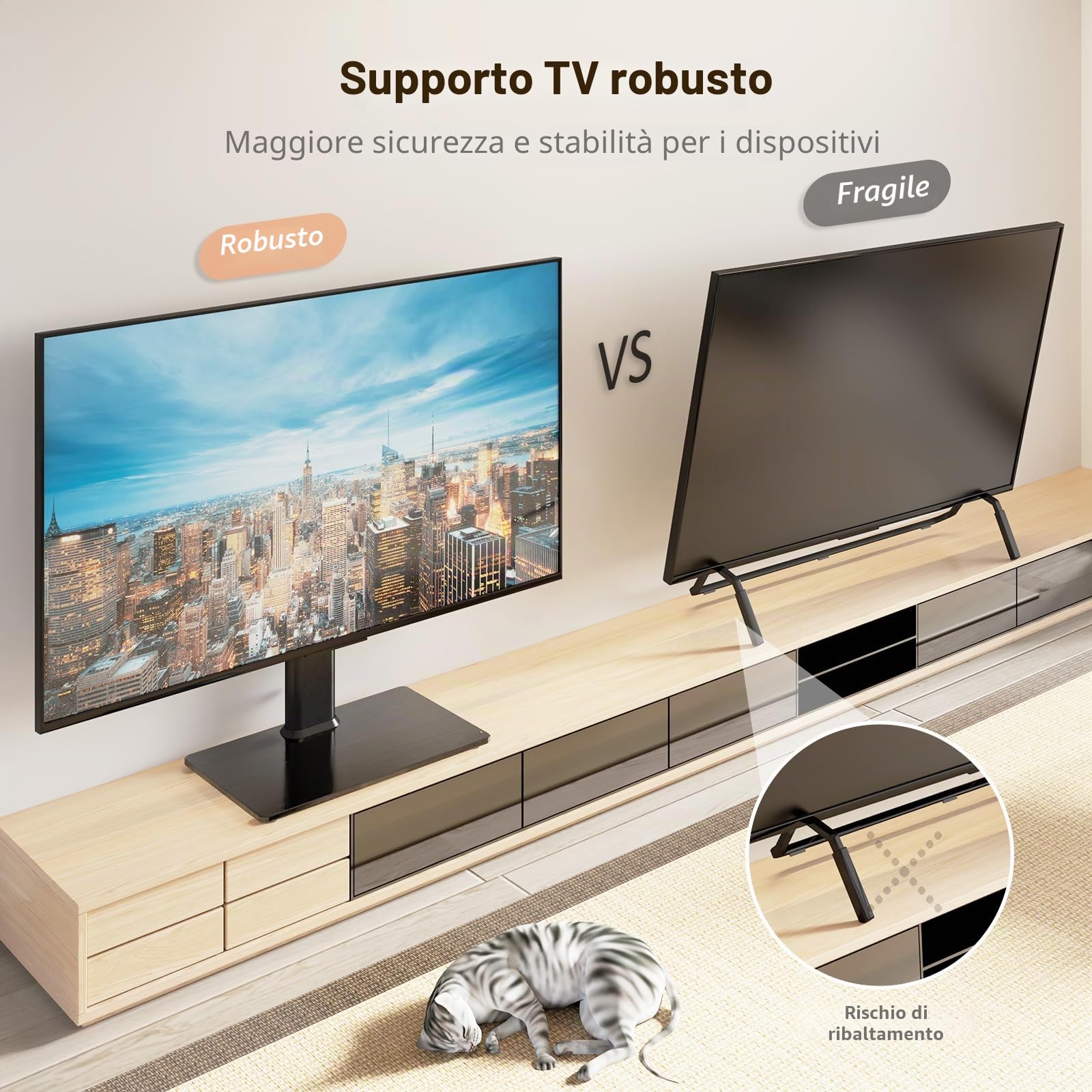 Supporto TV universale girevole/Base TV da tavolo per TV da 19 pollici a 39 pollici con girevole da 90 gradi, base in vetro temperato ad alta resistenza regolabile a 4 livelli, resistente a 35 kg.