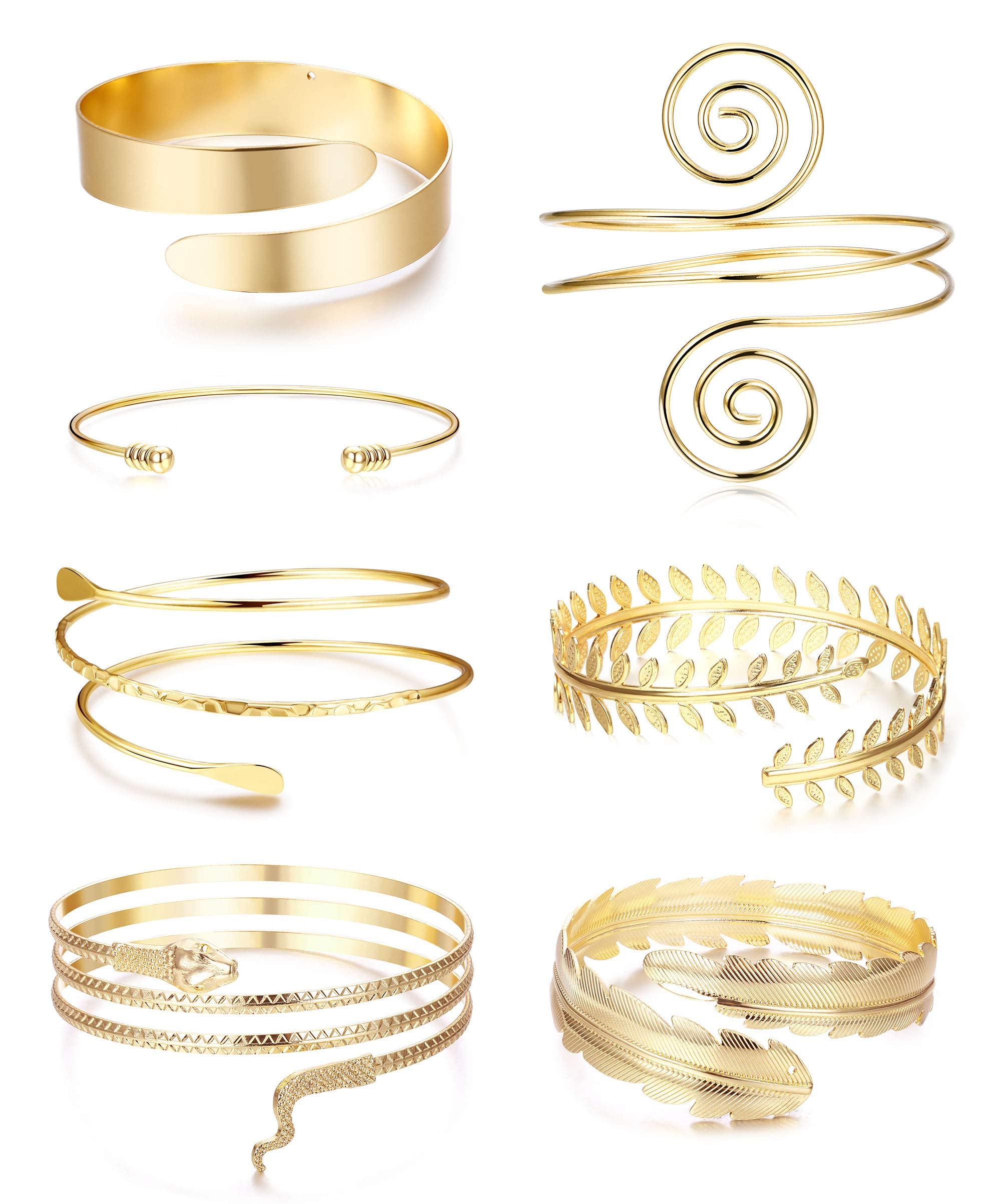 LOLIAS 7 Piezas Brazalete de Brazo Superior para Mujer Brazalete Ajustable Abierto Brazalete de Hoja Minimalista Bobina de Metal Conjunto de Joyería Oro/Plata