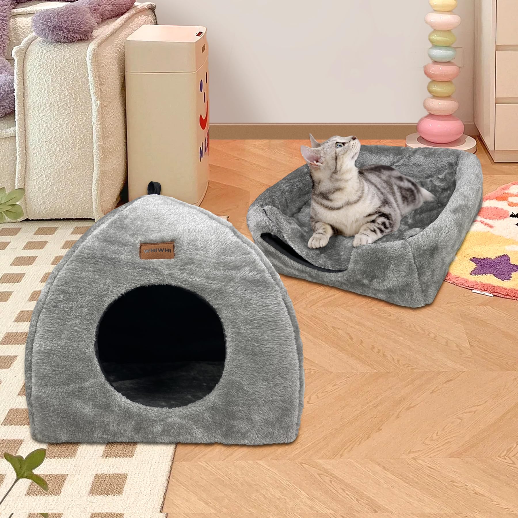 Cuccia Per Gatti Whiwhi 2 In 1 - Letto Semichiuso Con Cuscino, 33x33x35 Cm | Morbida E Calda - Foto 9