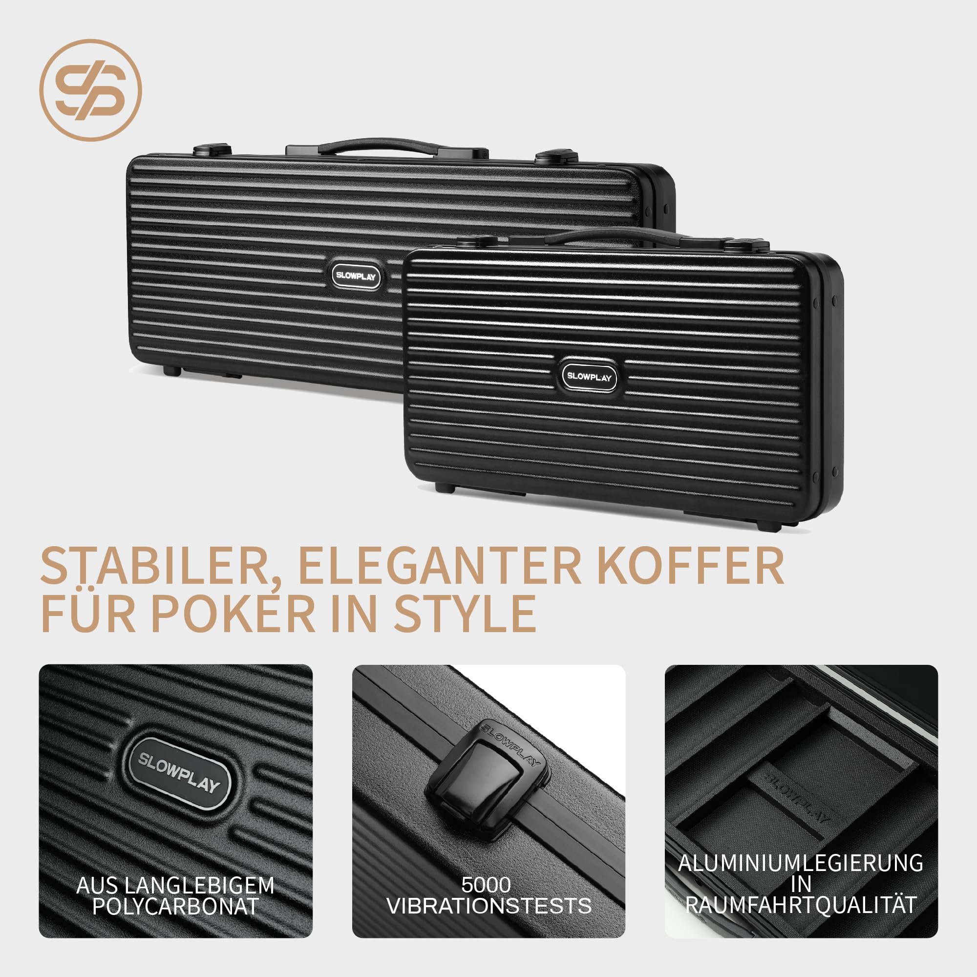 SLOWPLAY Nash Keramik-Poker-Set, 10 g/39 mm Chips, Texas Hold’em | 500 Stk. mit Werten; Premium-Koffer mit PC-Schale; Keramikverbundchips; Art-déco-Design