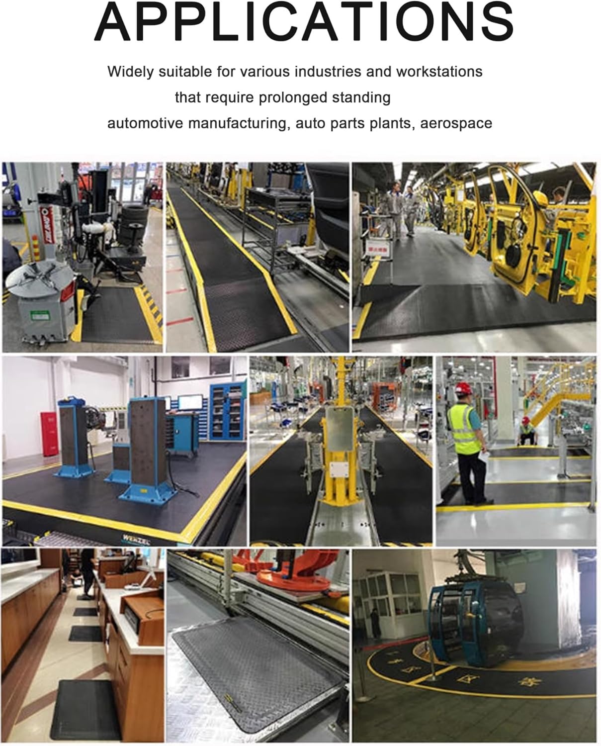 Industrial Anti-Fatigue Ergonomic Standing Floor Mat - Soft, Anti-Slip Memory Foam with Safety Yellow Border (100x150cm) - Perfect for Home, Office, and Workstations