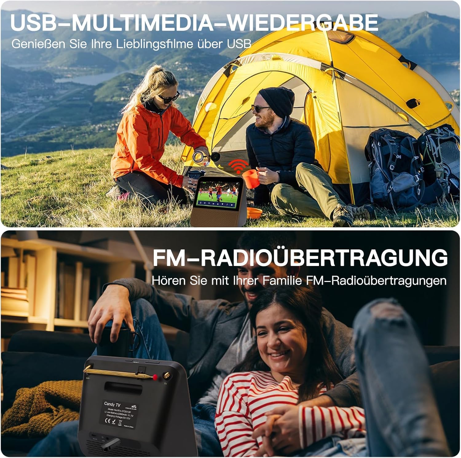 VIBELL Mini TV Portable 7 Pouces DVB-T2 & Dab+ avec Écran IPS Tactile HD, Batterie Rechargeable 2000mAh, Radio FM, Lecture Multimédia USB, Haut-Parleurs Stéréo, Télécommande