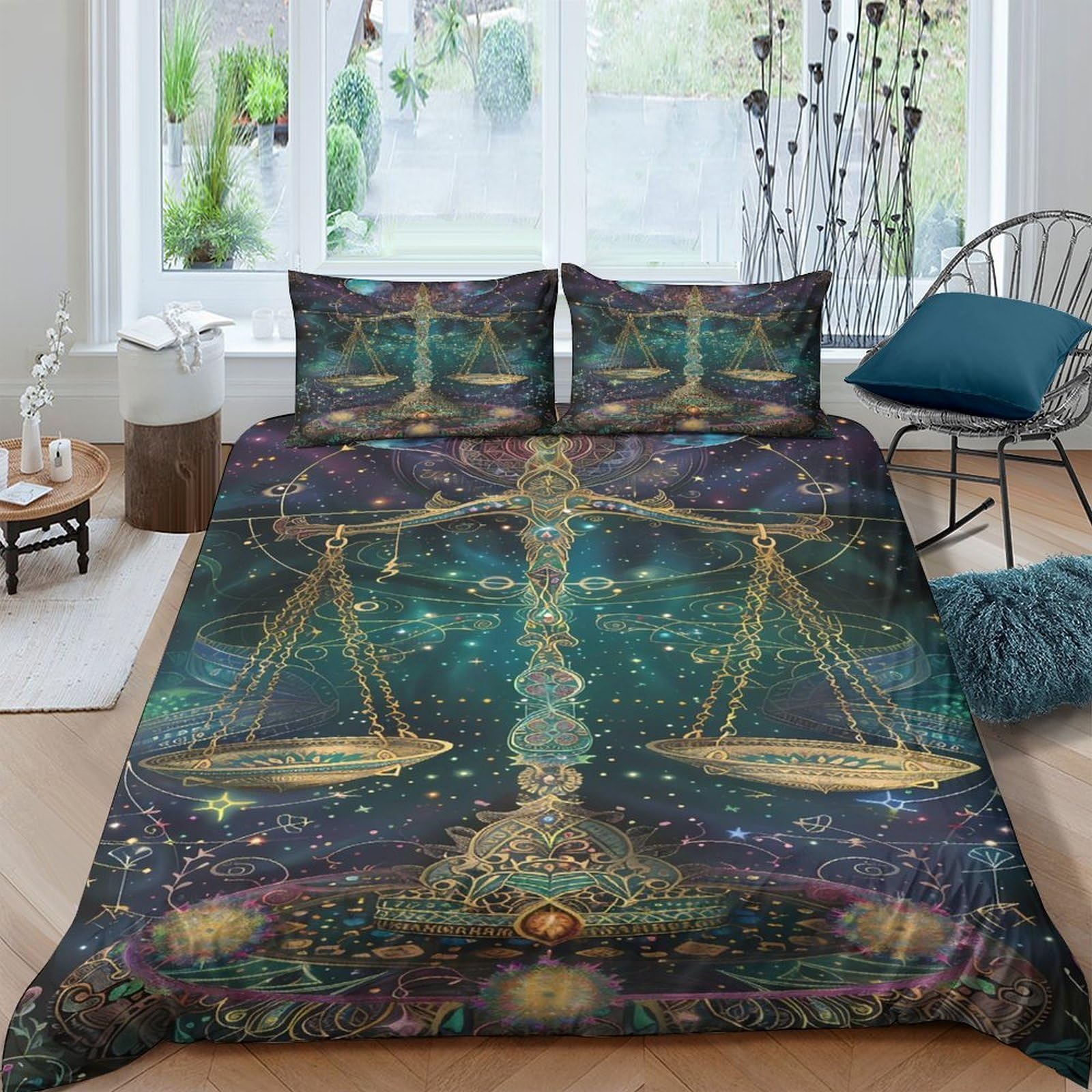 Ctjqhvkz Style-3 3D Printed Libra Balance Fitted Sheet Microfiber Soft Breathable Cosmic Scales Bed Cover For Bedroom Dorm Decor Single（135X200cm）