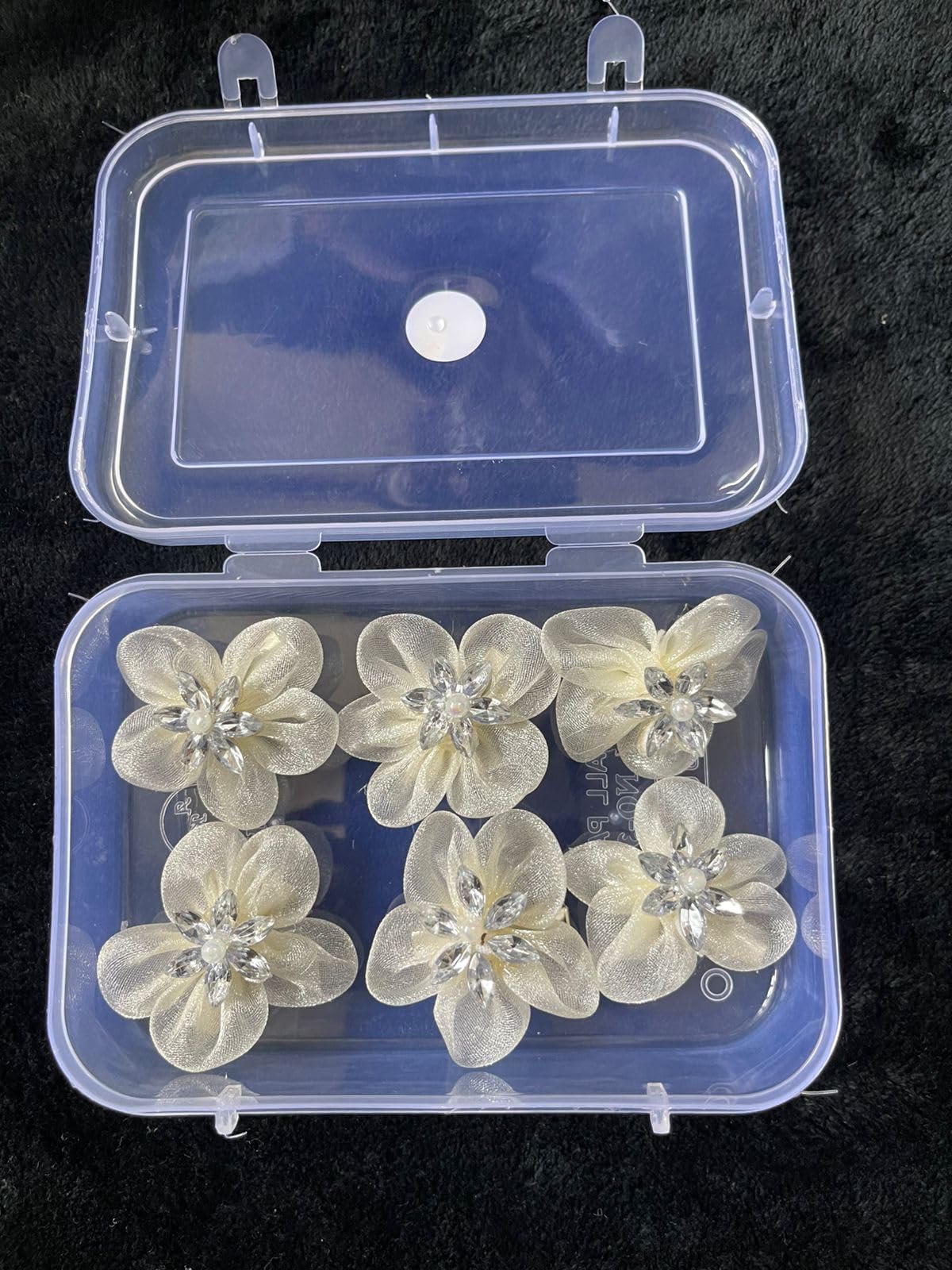 Handmade Organza Flower Embellishments for Crafting, Sewing & Jewelry Making – Ivory Floral Appliques with Crystal Rhinestone Center – Pack of 6 2