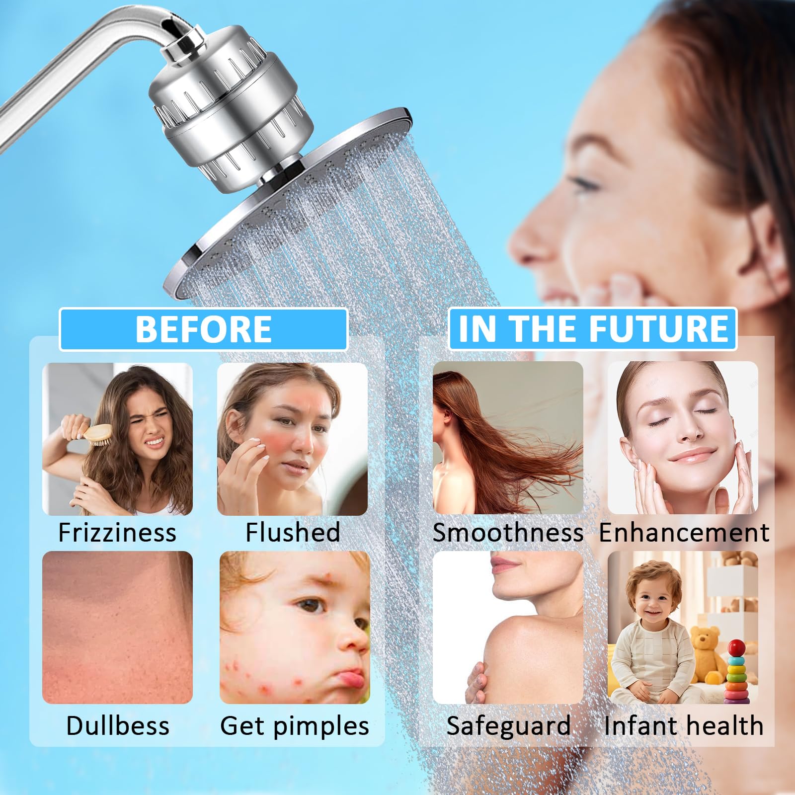 ffiltro doccia per acqua dura, filtro per soffione doccia a 34 stadi con 2 cartucce sostituibili, filtro per acqua doccia a più stadi per rimuovere cloro, metalli pesanti e altri depositi