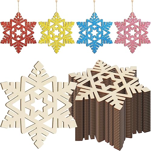 Miniatura 8 de Adornos de madera para árbol de Navidad para pintar Navidad, Acción de Gracias, recortes sin terminar, 24 piezas de 3.5 x 3 pulgadas, discos de